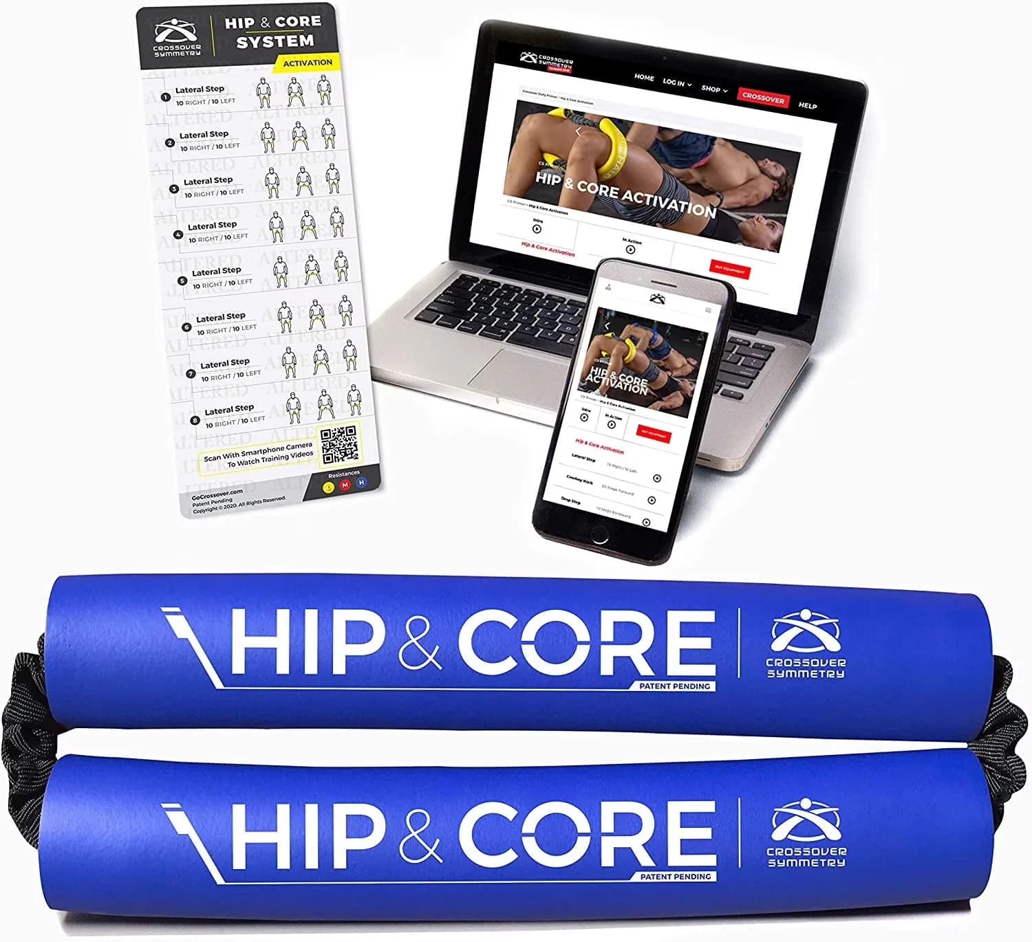 Modern Home Gym Accessory with Hip & Core System, Online Exercise Guide 2-Piece, Blue Loop Resistance Bands - Nylon Blue Model E3C555