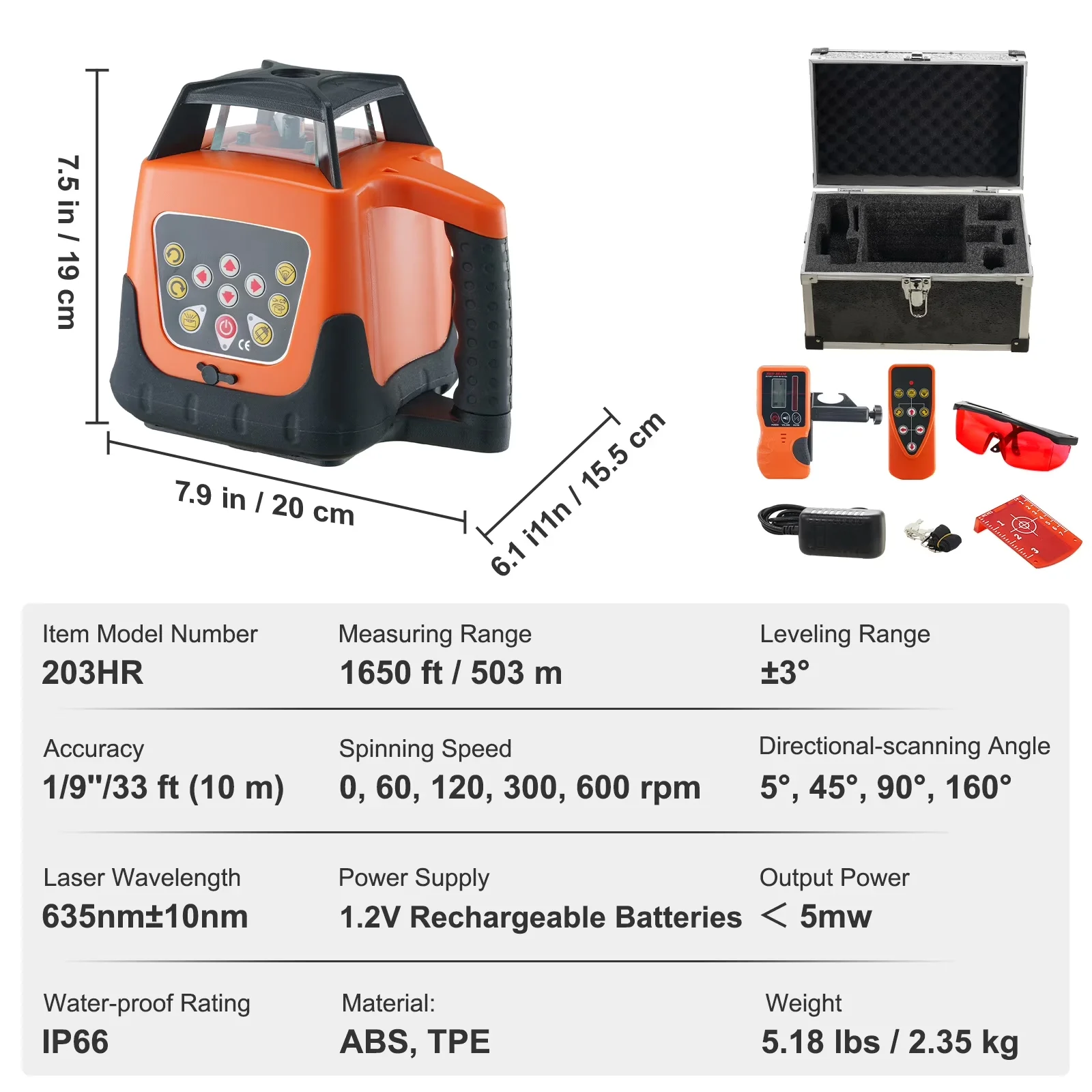 Classic Measuring Layout with Battery, Adjustable, 360° Self-Leveling Red Cross Line - White Steel Model 00FEED