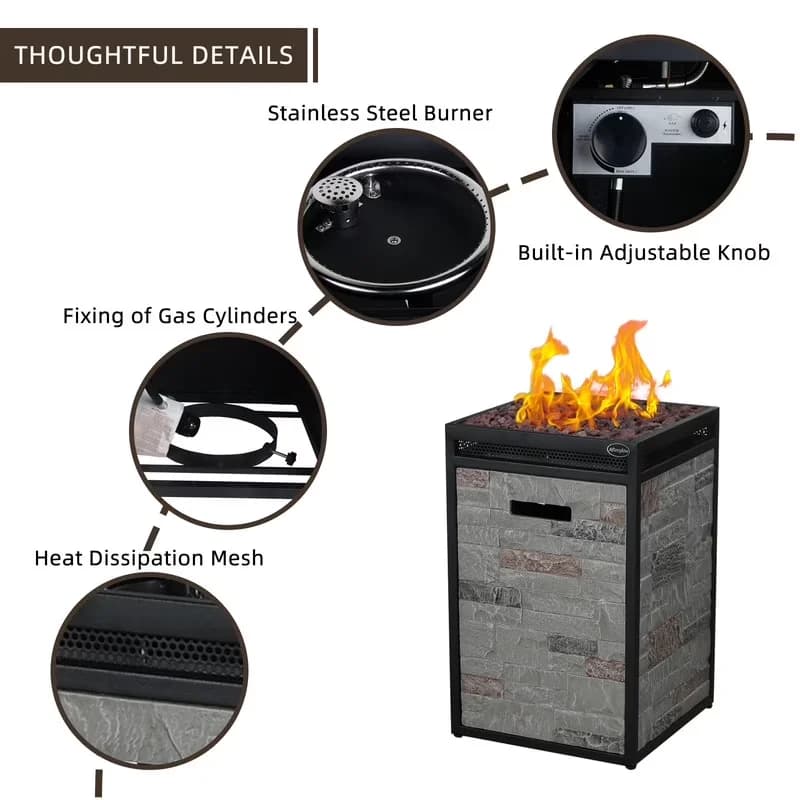 Premium Outdoor Heating with 40000 BTU, Water-Resistant, 16" Square 40000 Btu Propane Fire Pit - Terrafab Gray for Outdoor, Patio Model 692DC7