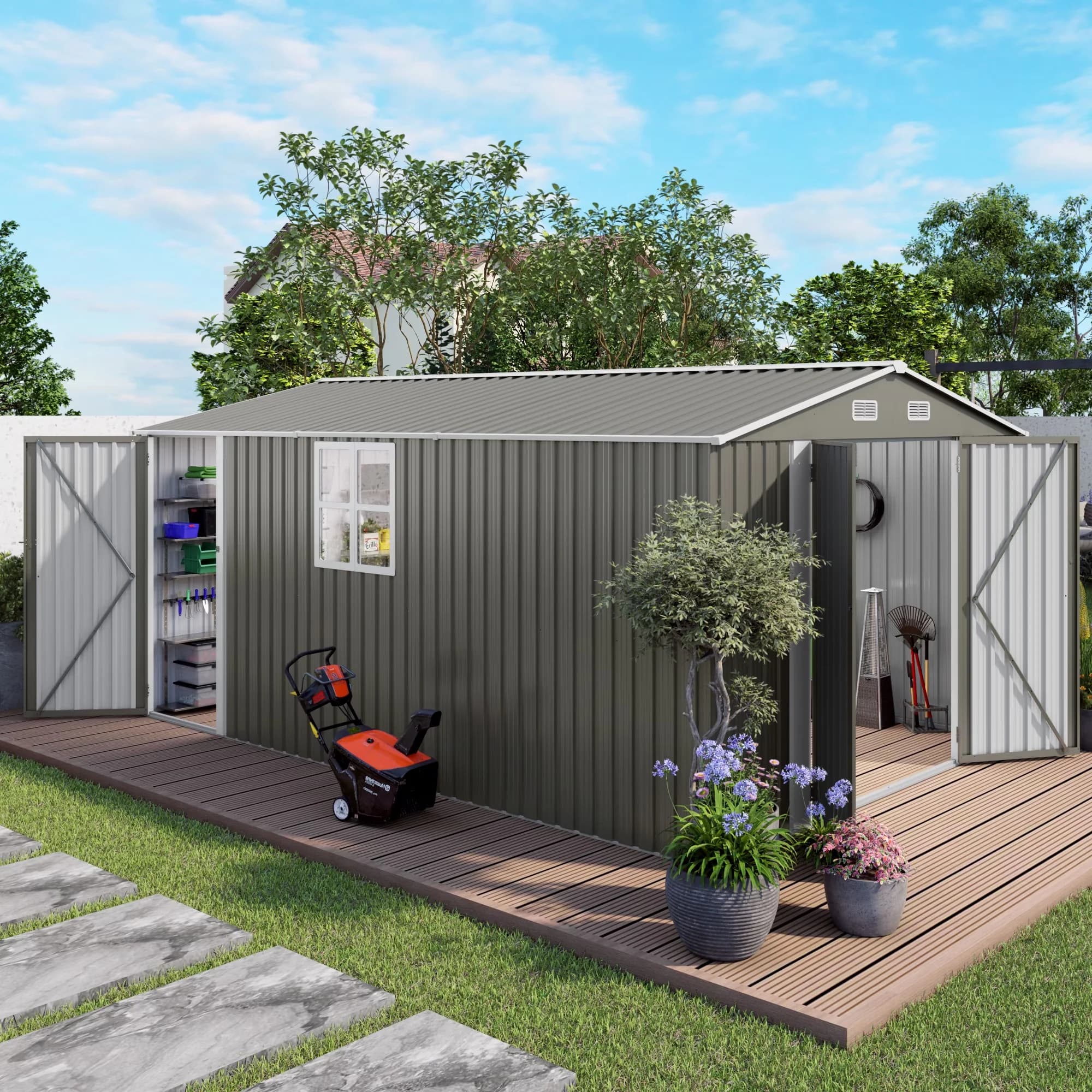 Compact Shed with Water-Resistant, Rust Resistant, Mold Resistant - Metal Gray Model 7B7379