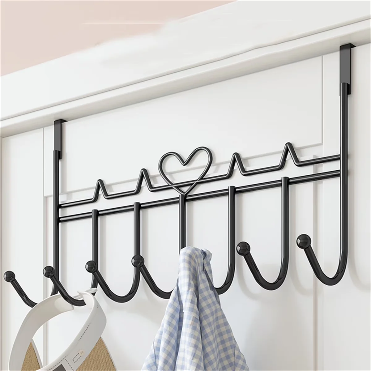 Bathroom Renovation Premium with Rustproof, 7 Hooks - Iron Black for Home Office, Kitchen Model 95889C