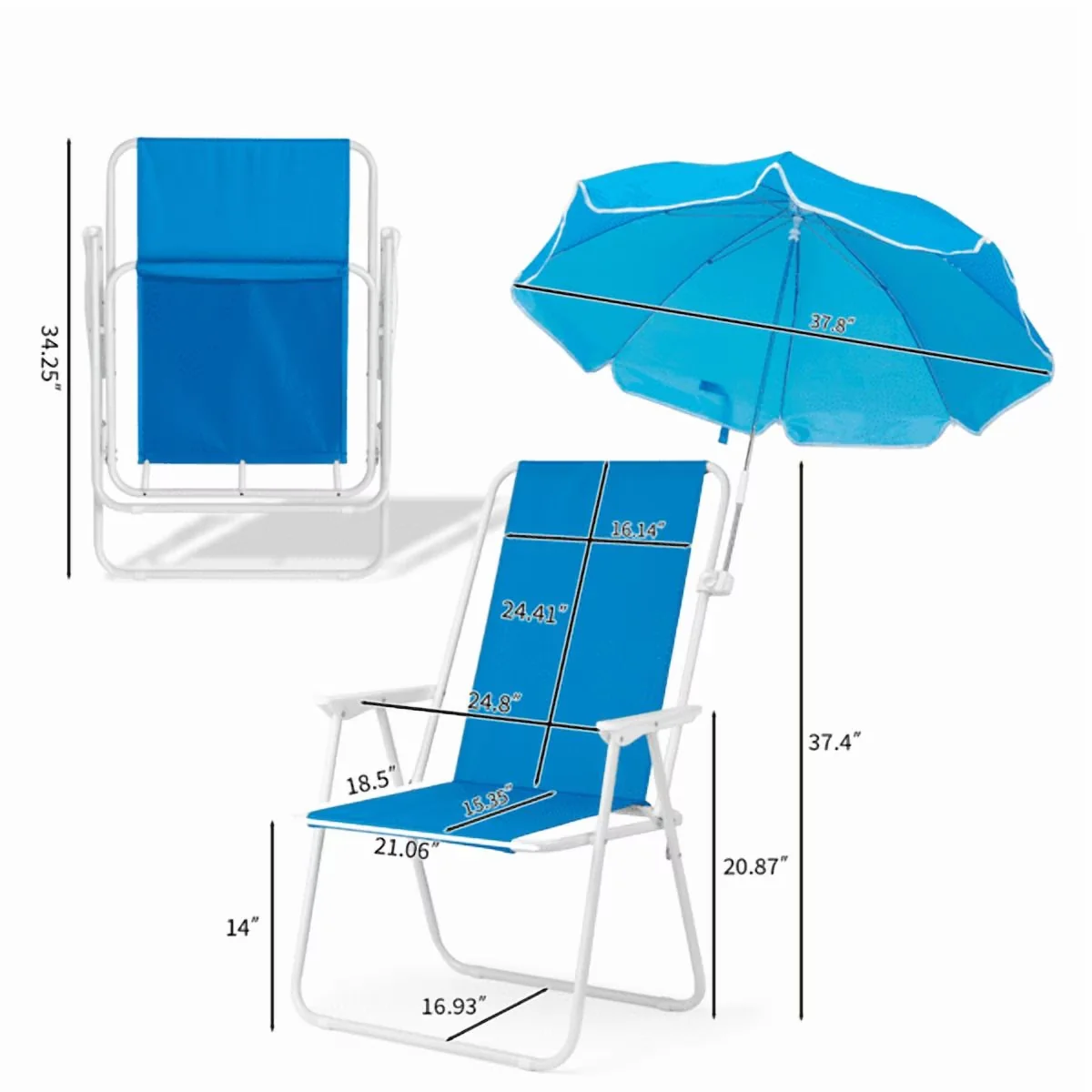 Professional Beach Chair with Adjustable, Folding, Detachable Umbrella - Blue for Outdoor Model 74093E