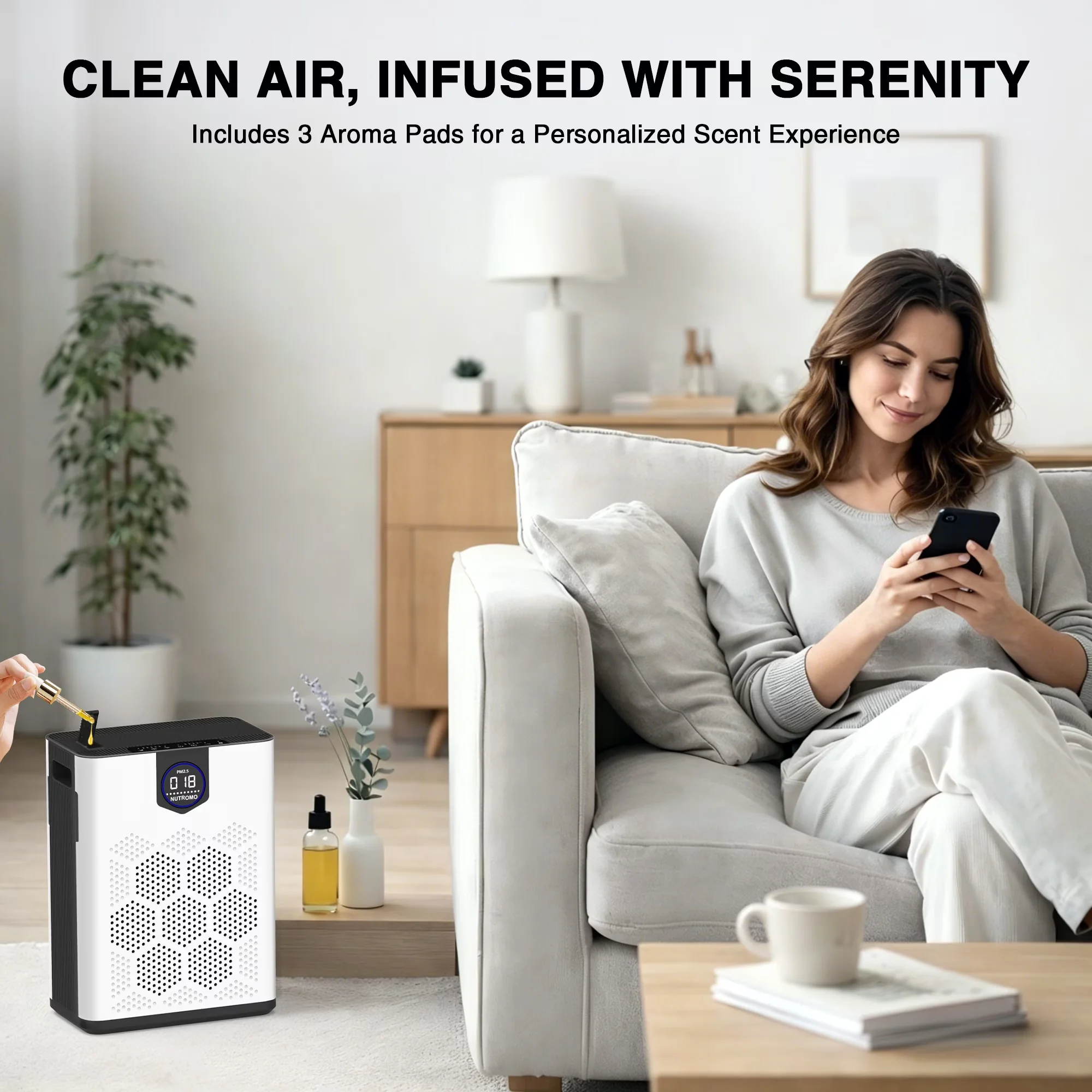 Air Purifier Innovative with Filter Change Indicator, Smart Technology Capable, Automatic Shut-Off for Home, Large - Model 2F1D6D