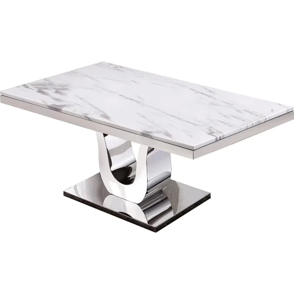 Reliable Patio Dining Set with Stainless Steel U-Base, Stainless Steel Chairs - Marble White Model 91A755
