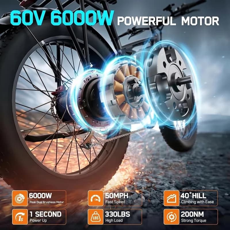 Electric Bike Compact with Battery, 6000W, 6000W Dual Motor - Gray - Long-Lasting Performance Model 522A02
