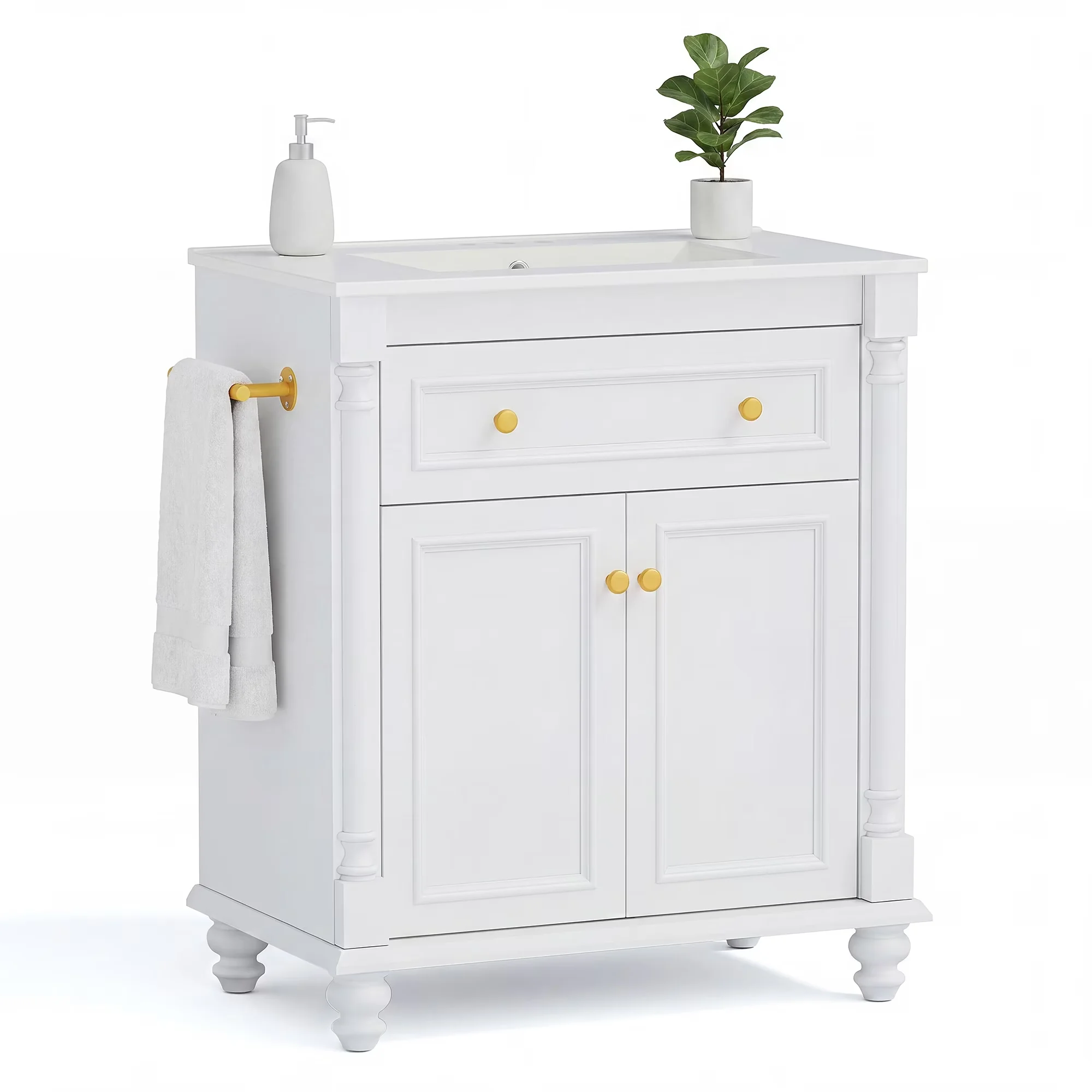 Stylish Bathroom Renovation with Modern Farmhouse Vanity, Storage Cabinet & Towel Bar, Ceramic Sink for Small, Rooms - Model 0B02EB