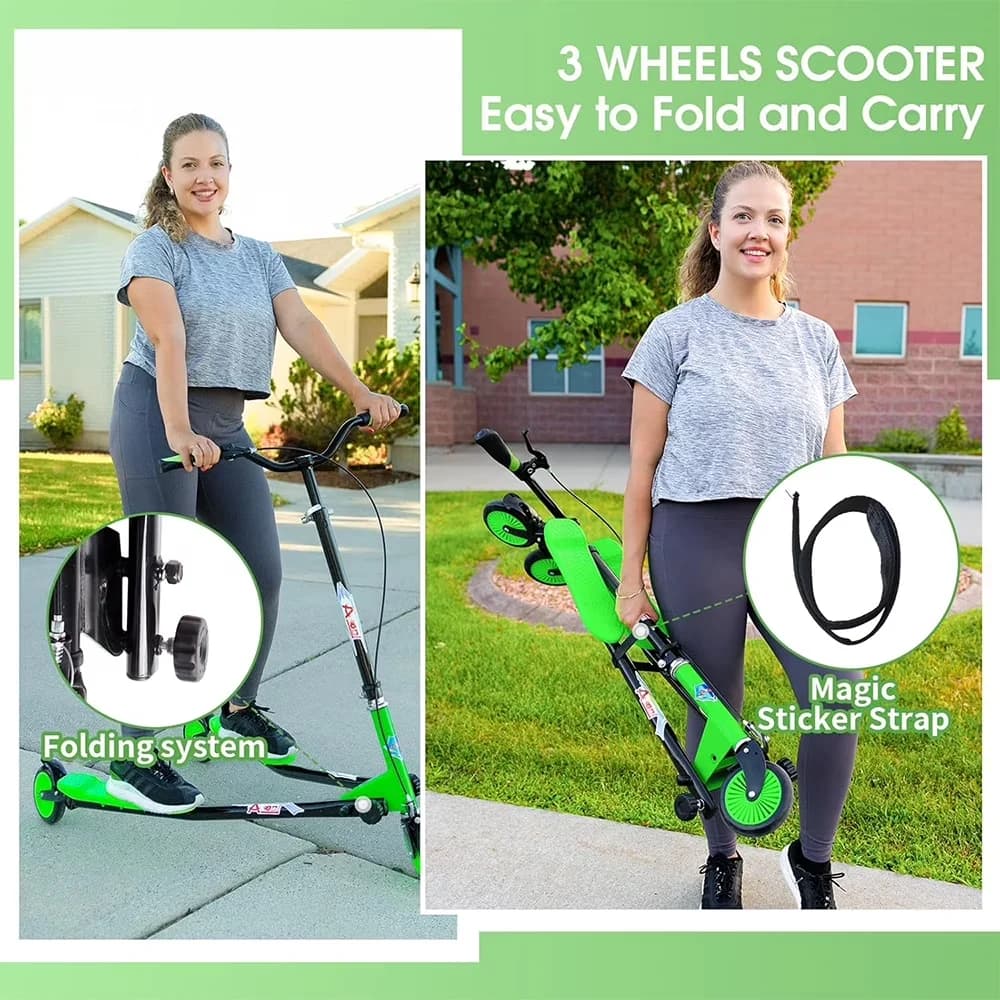 Innovative Scooter with Compact, Foldable, Lightweight - Iron Green Wiggle Model B3AA22