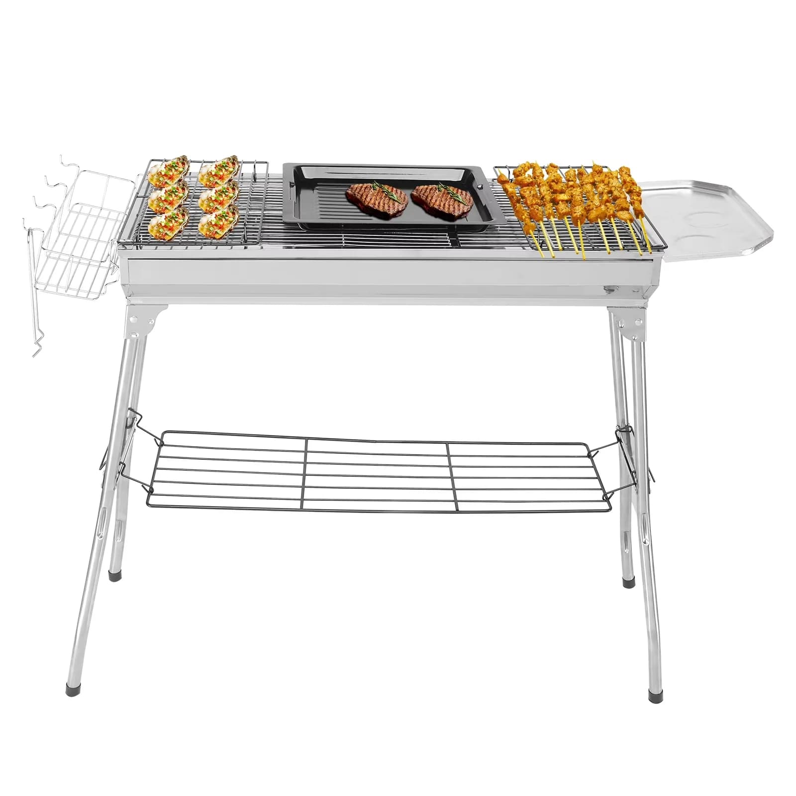 Sleek Charcoal Grill with Portable, Suitable for outdoors or home use, High temperature resistant - Silver Stainless Steel Model 5DBEE3