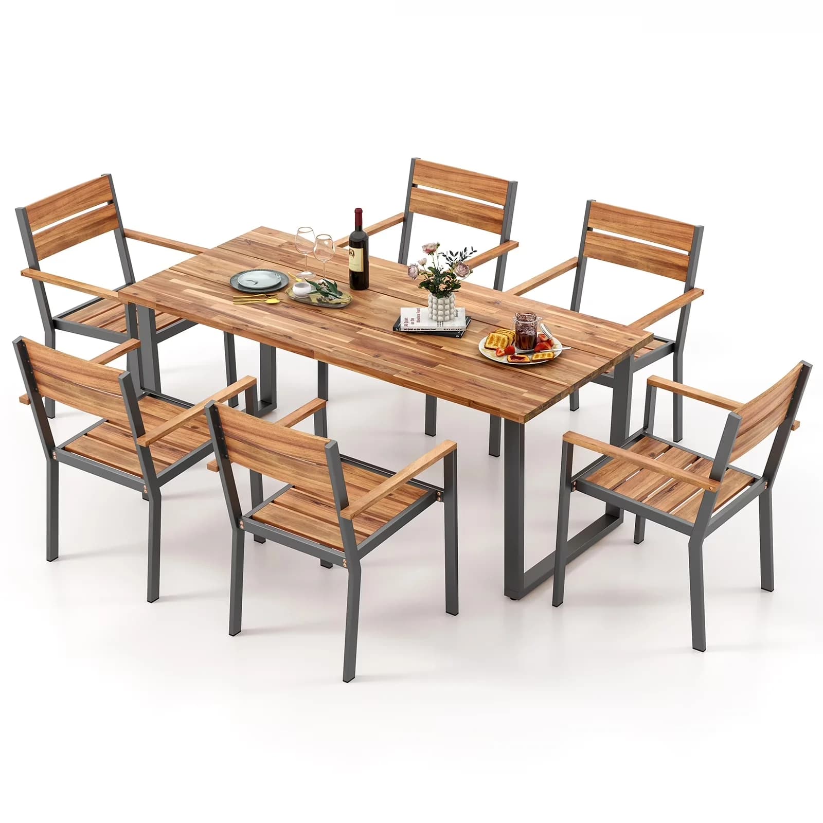 Premium Patio Dining Set with Each seat can load up to 400 lbs - Black Wood Model 2C603E