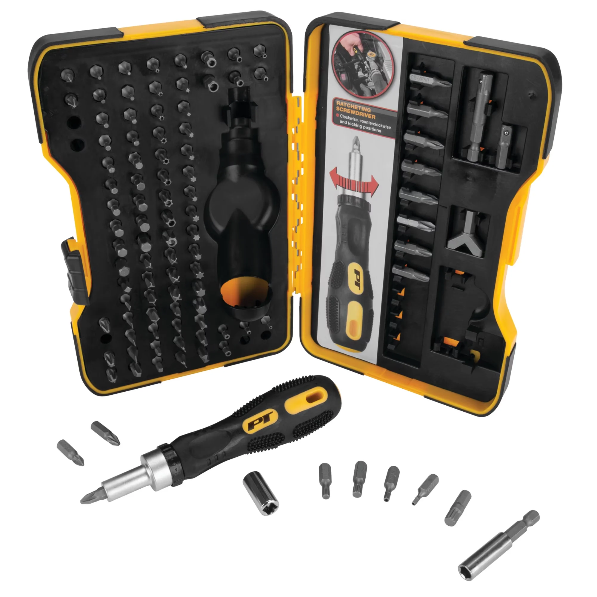 Premium Drills Driver with Easy Installation, Magnetic tip hold screws in place, W1719 Ratcheting Bit Set - Yellow 1 Bit Driver Set Model B39249