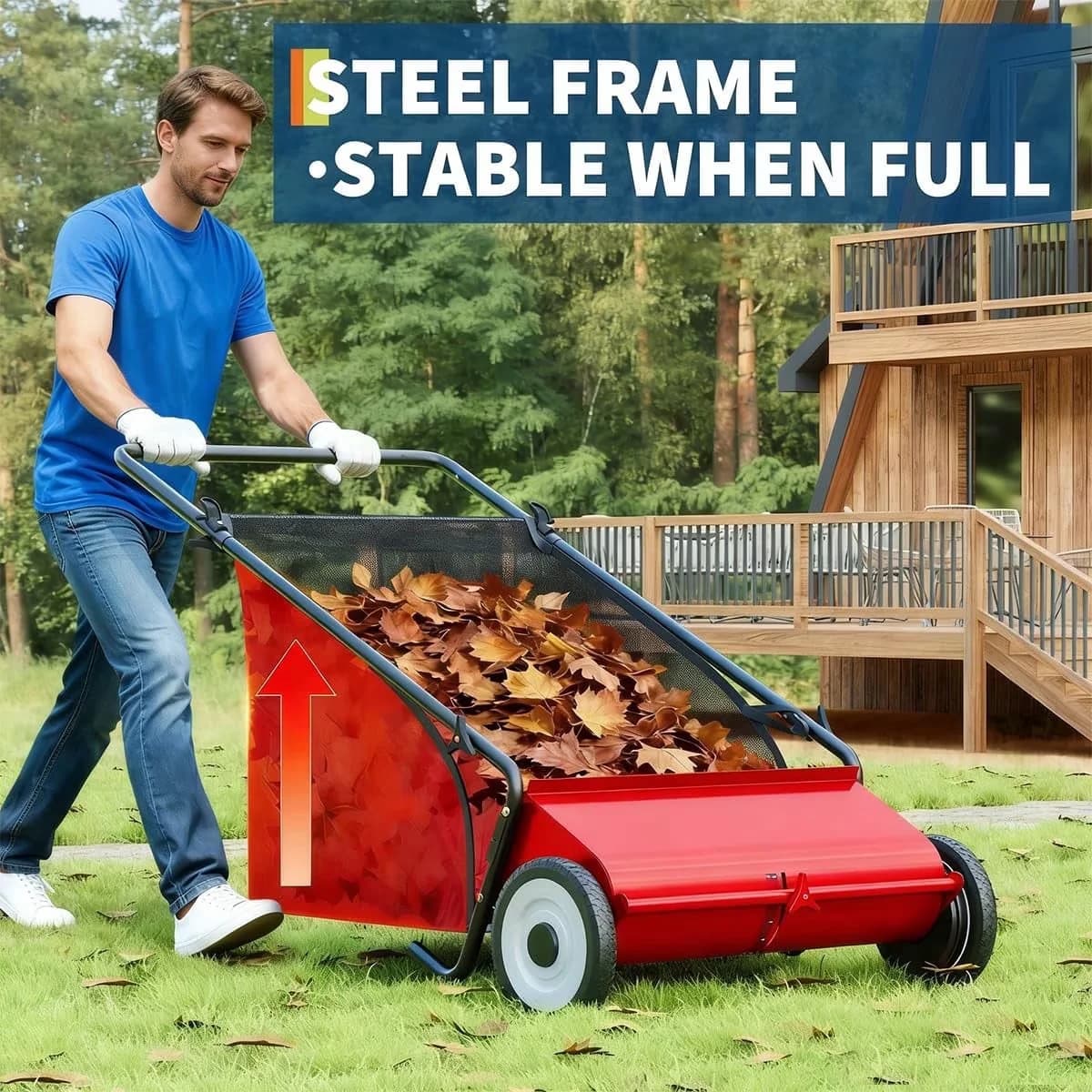 Leaf Blower Durable with 4 High-Speed Brushes, Heavy-Duty Steel Frame, Red - Model 5CAB28