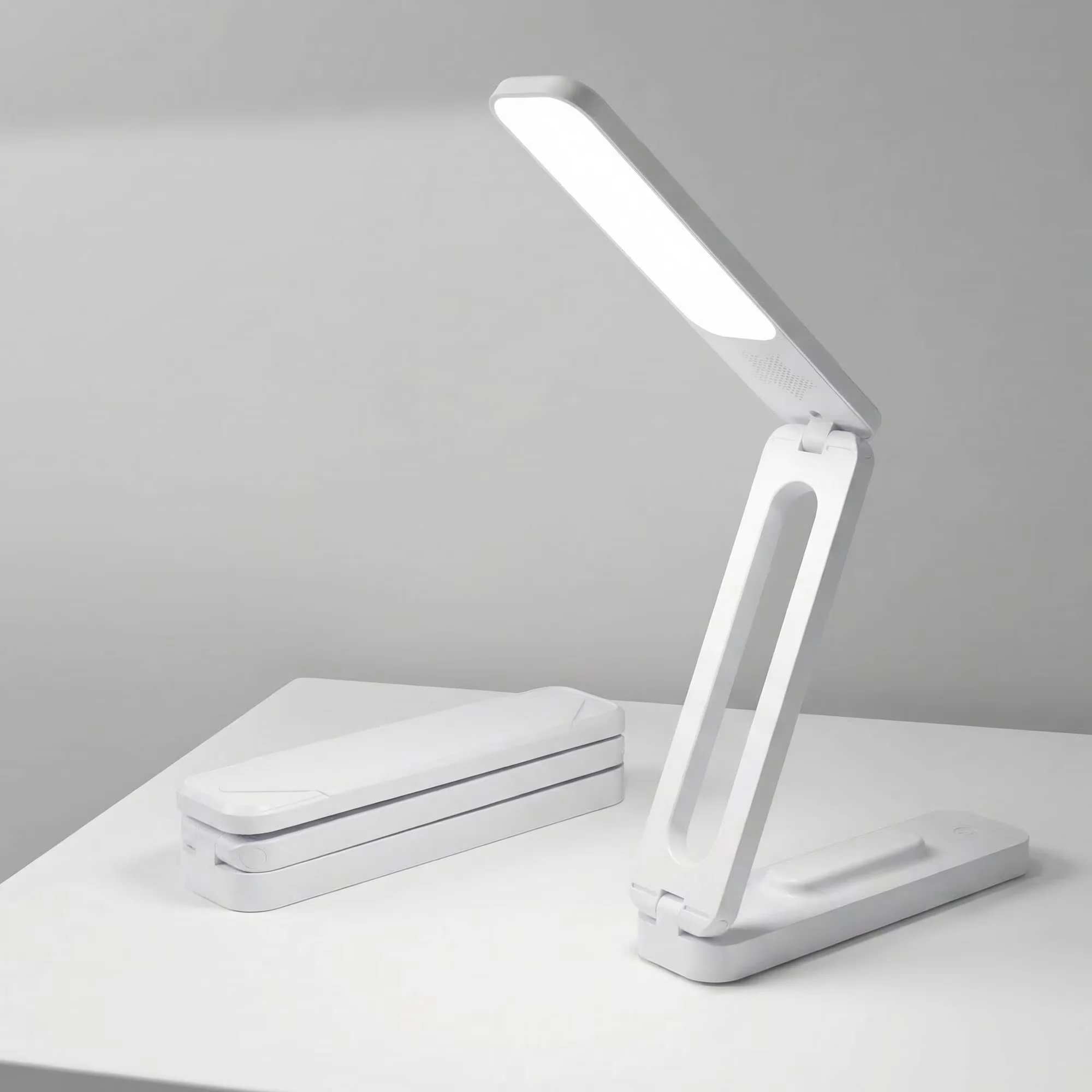 Desk Lamp Modern with LED, Battery, Eye Protection Stepless Dimming Light - Plastic White for Travel Model F21900
