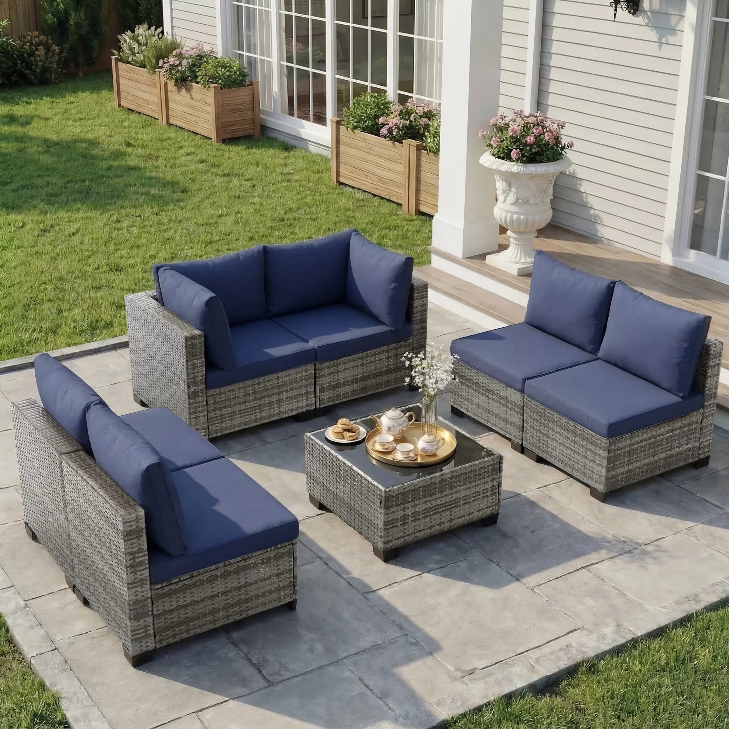 Efficient Outdoor Sofas Sectional with Waterproof, Traditional - Metal Blue Model C29EE4