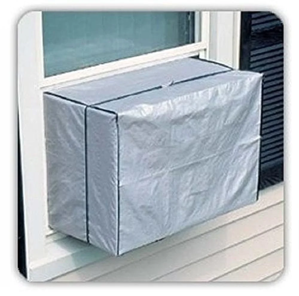 Modern Air Conditioner with Waterproof, Outdoor Window AC Cover - Silver Polyethylene Model 02D2D9