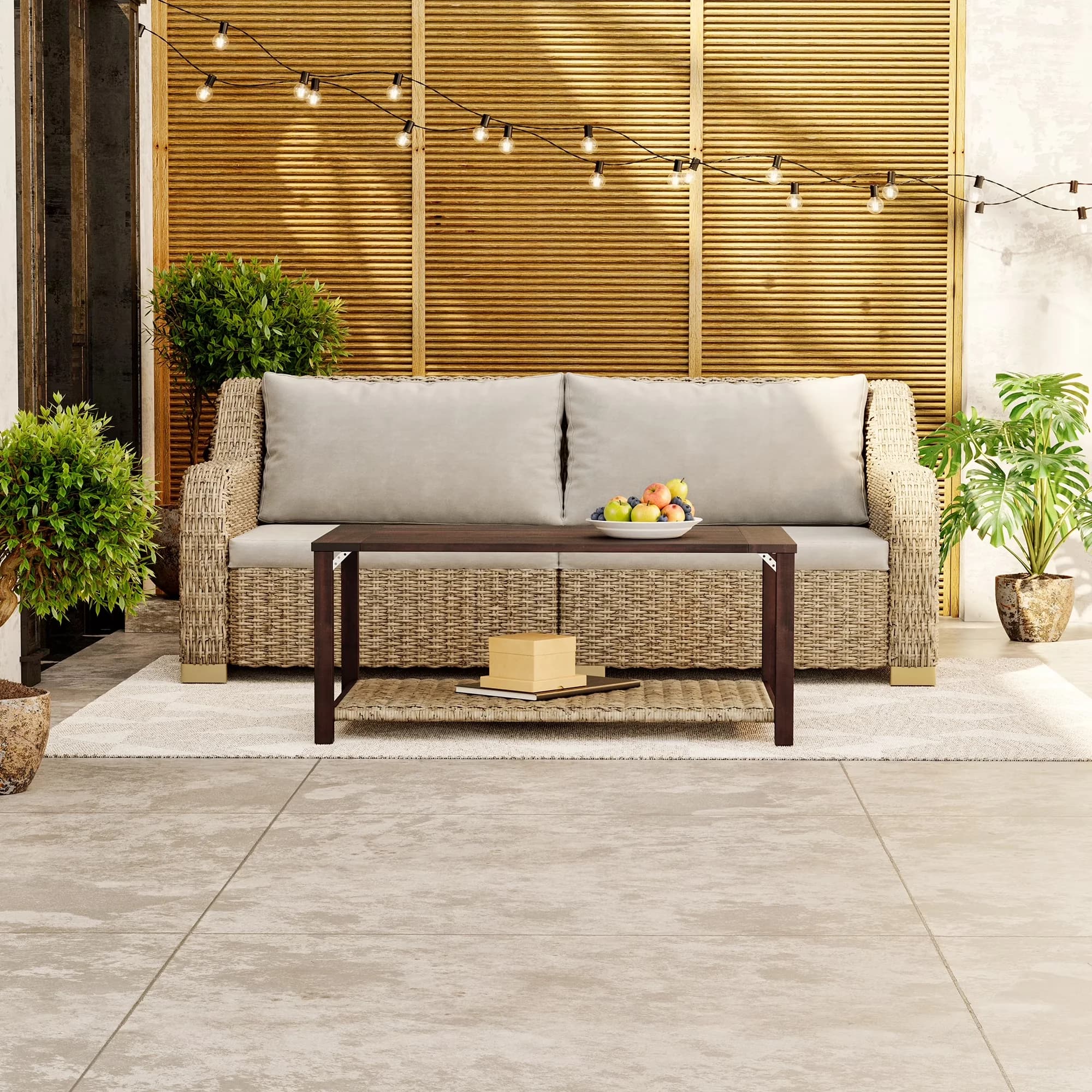 Essential Patio Conversation Set with Portable, Wicker Loveseat and Coffee Table - Gray Steel Model 255FFE