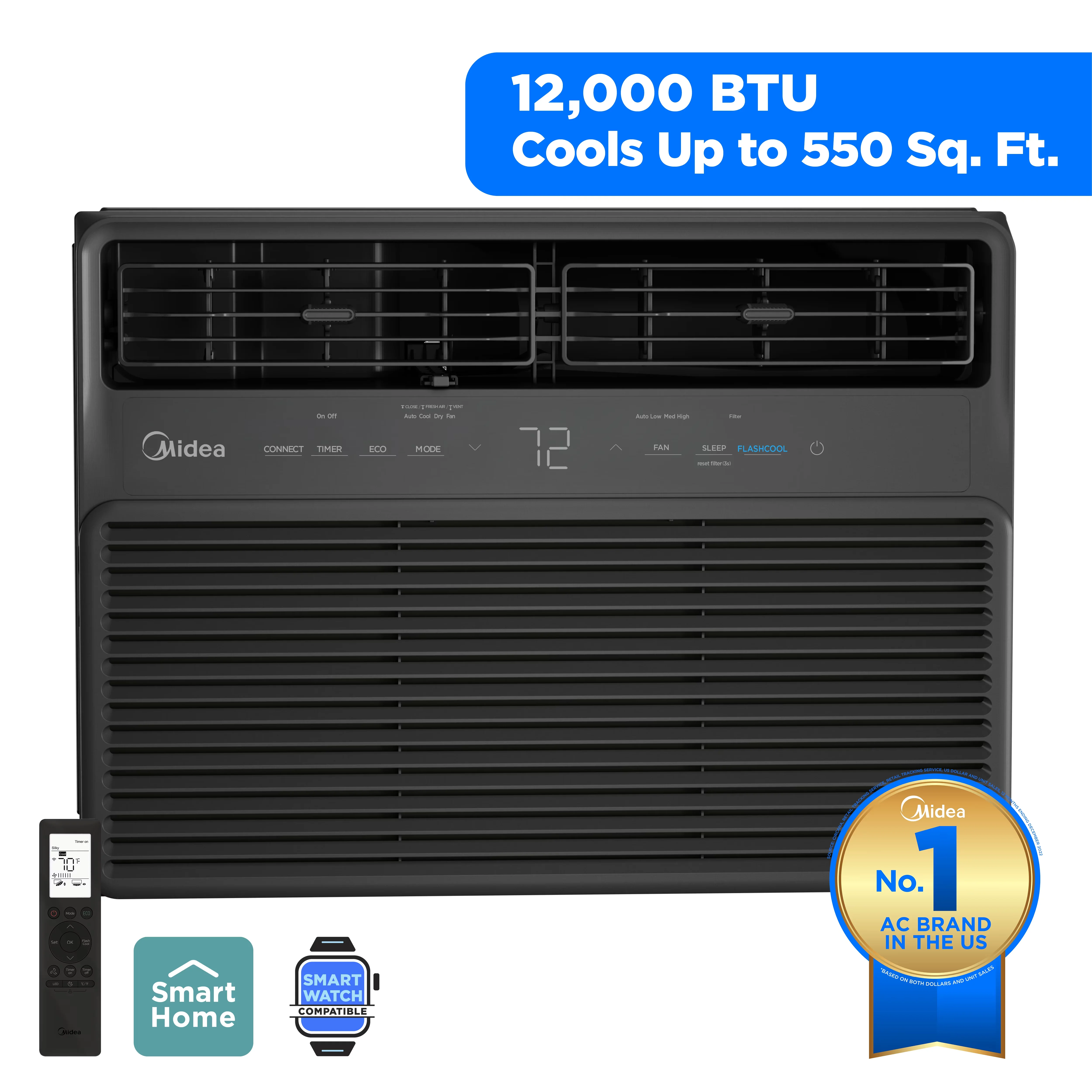 Air Conditioner Durable with 12000 BTU, Remote Controlled, Filter Light Reminder - Black Model 230C80