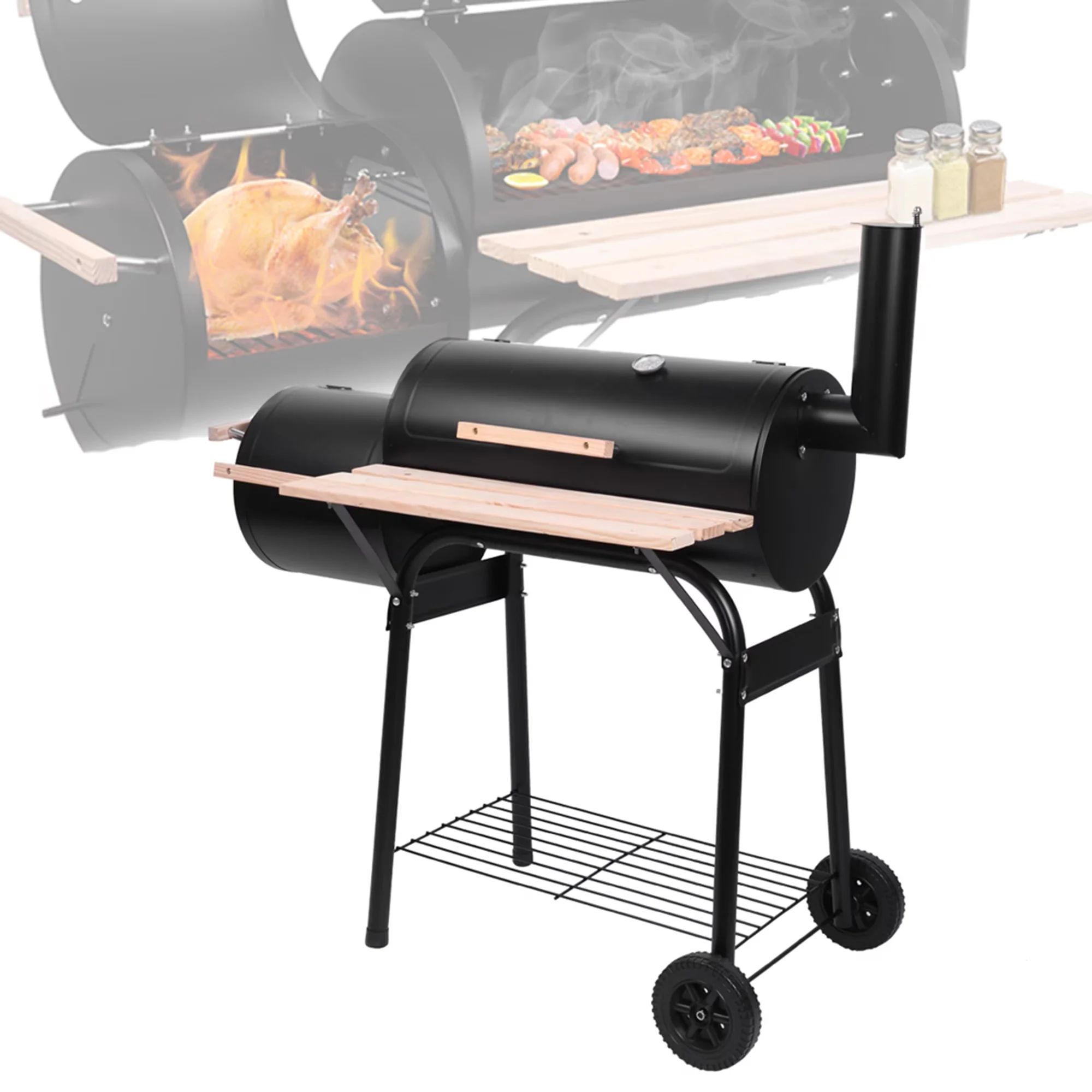Classic Charcoal Grill with Cold Smoker, 35.2lbs Oil Drum - Stainless Steel Model CF35D7