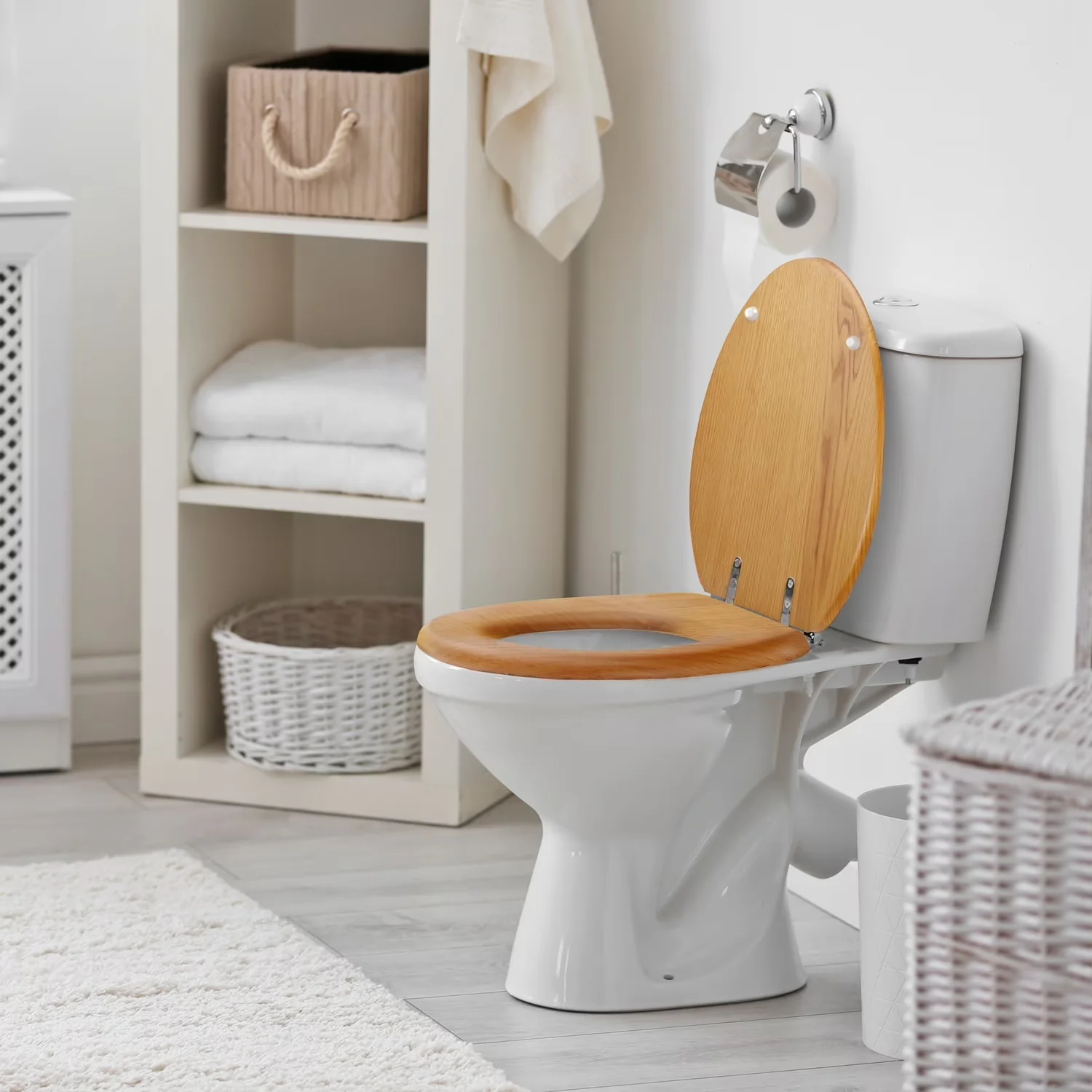 Toilet Seats And Lid Premium with Easy Installation, Dalton Elongated Wood Seat in Honey Oak - Brown Wood Model 5FE08F
