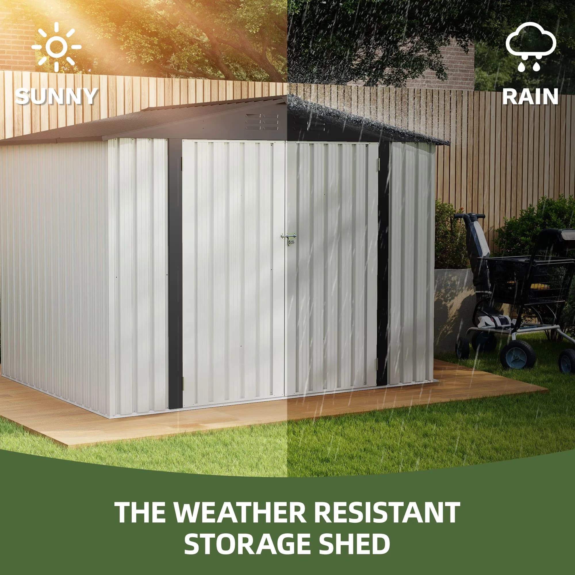 Shed Compact with Lockable Door, Waterproof - White Metal for Garden, Patio Model B7DCAD