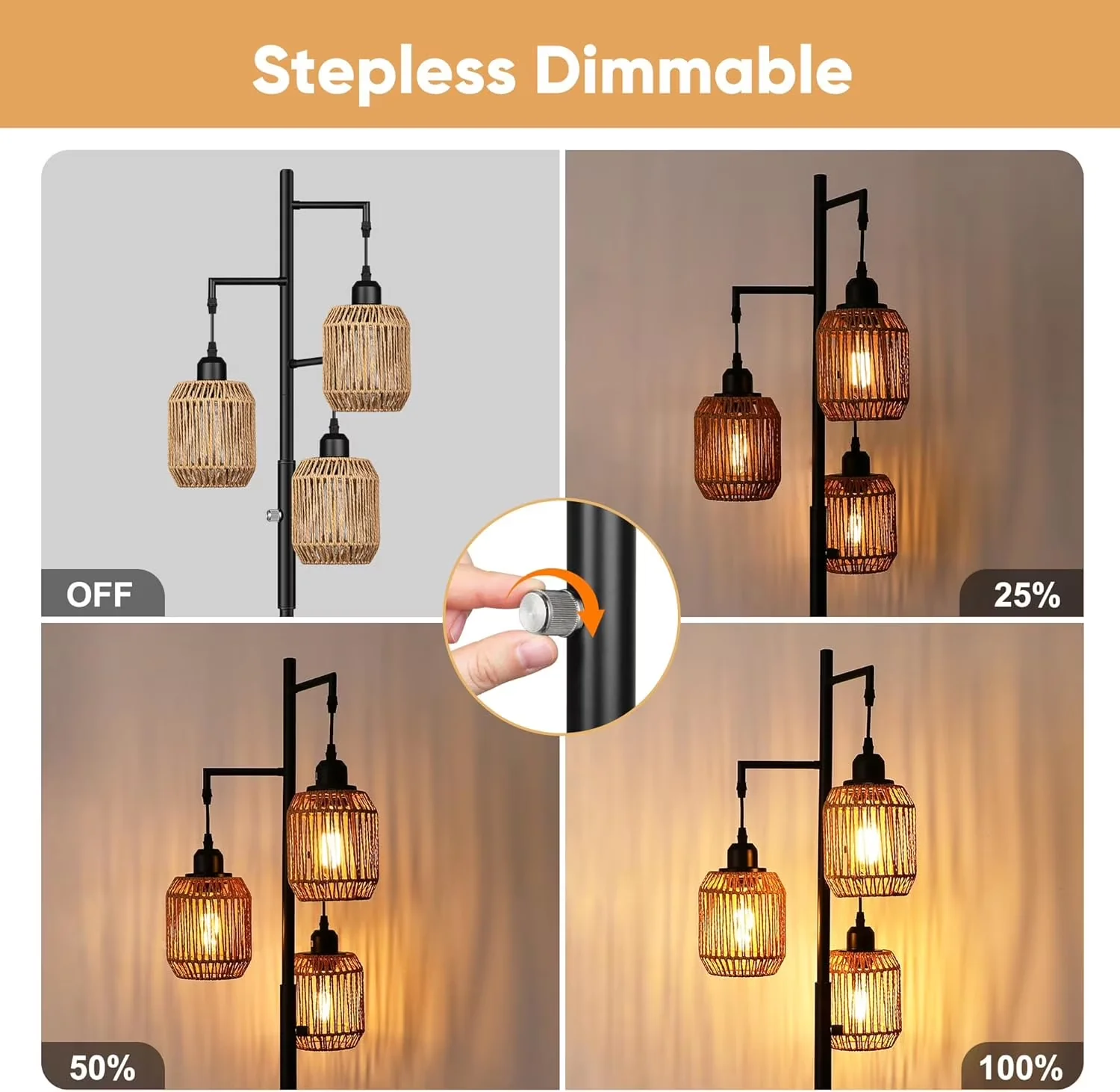 Essential Floor Lamp with LED, 6W, Dimmable Boho for Living Room - Compact and Portable Model 4FB687