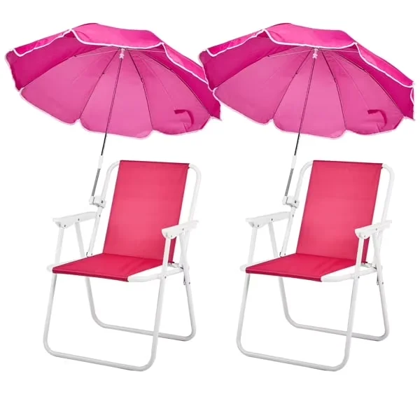 Sleek Beach Chair with Folding, Weather-Resistant - Pink for Camping 2Pcs Model B8BD4A