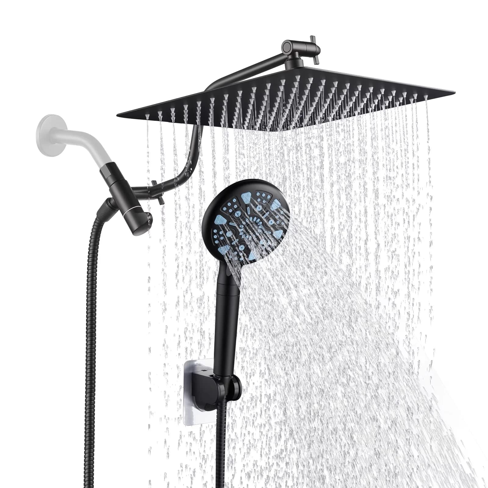 Shower Head Premium with Easy To Clean, Fade Resistant, Adjustable Heads - Black Abs (Acrylonitrile Butadiene Styrene), Stainless Steels Model 9C0E46