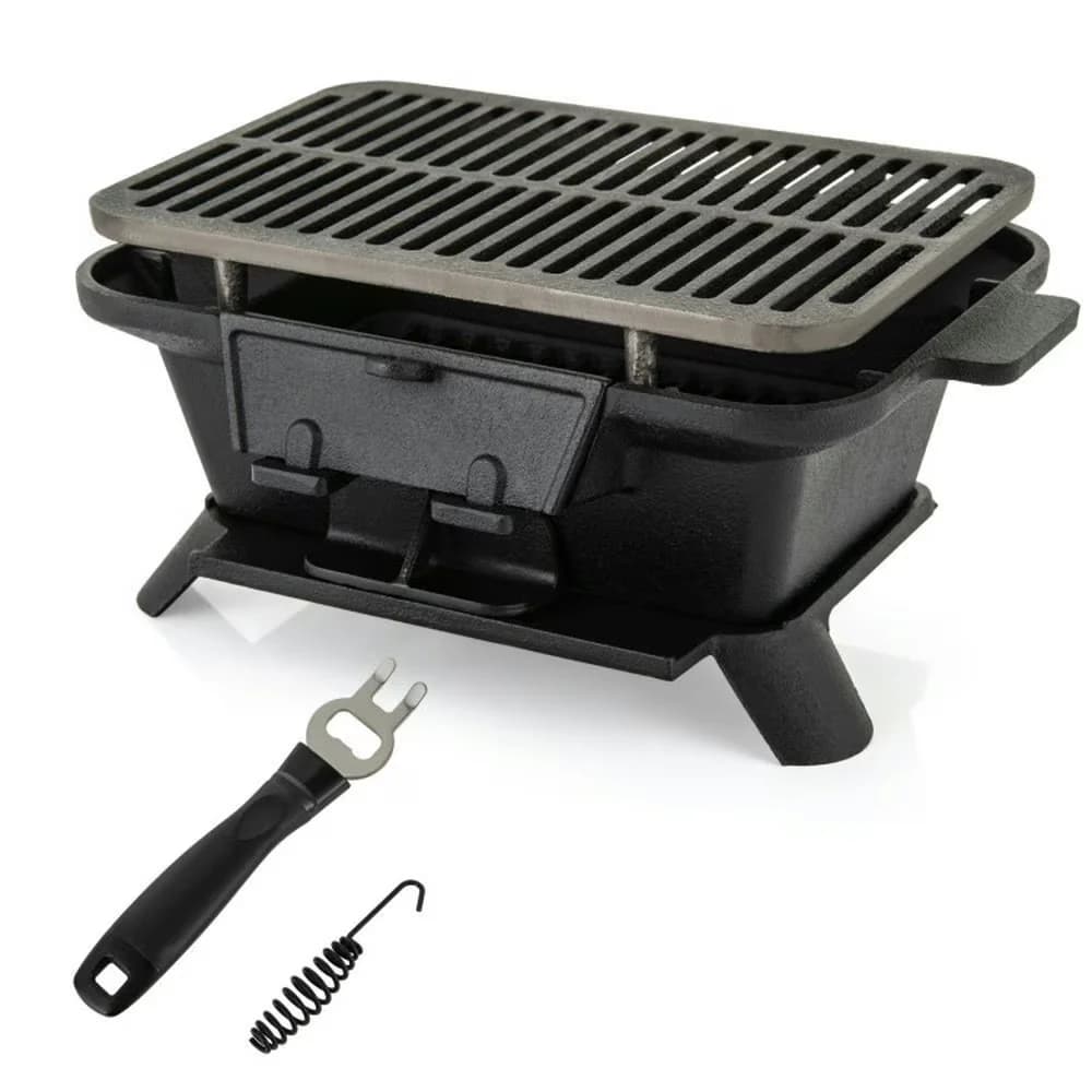 Versatile Flat Top Grill with Portable, 100% Cast Iron Hibachi - Black Cast Iron Model 62CAD9