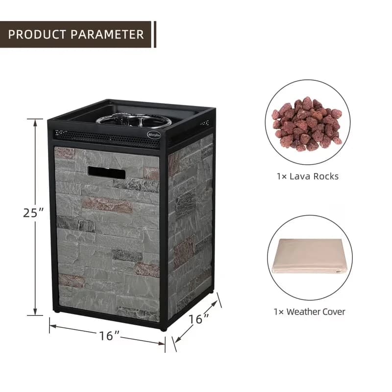 Premium Outdoor Heating with 40000 BTU, Water-Resistant, 16" Square 40000 Btu Propane Fire Pit - Terrafab Gray for Outdoor, Patio Model 692DC7