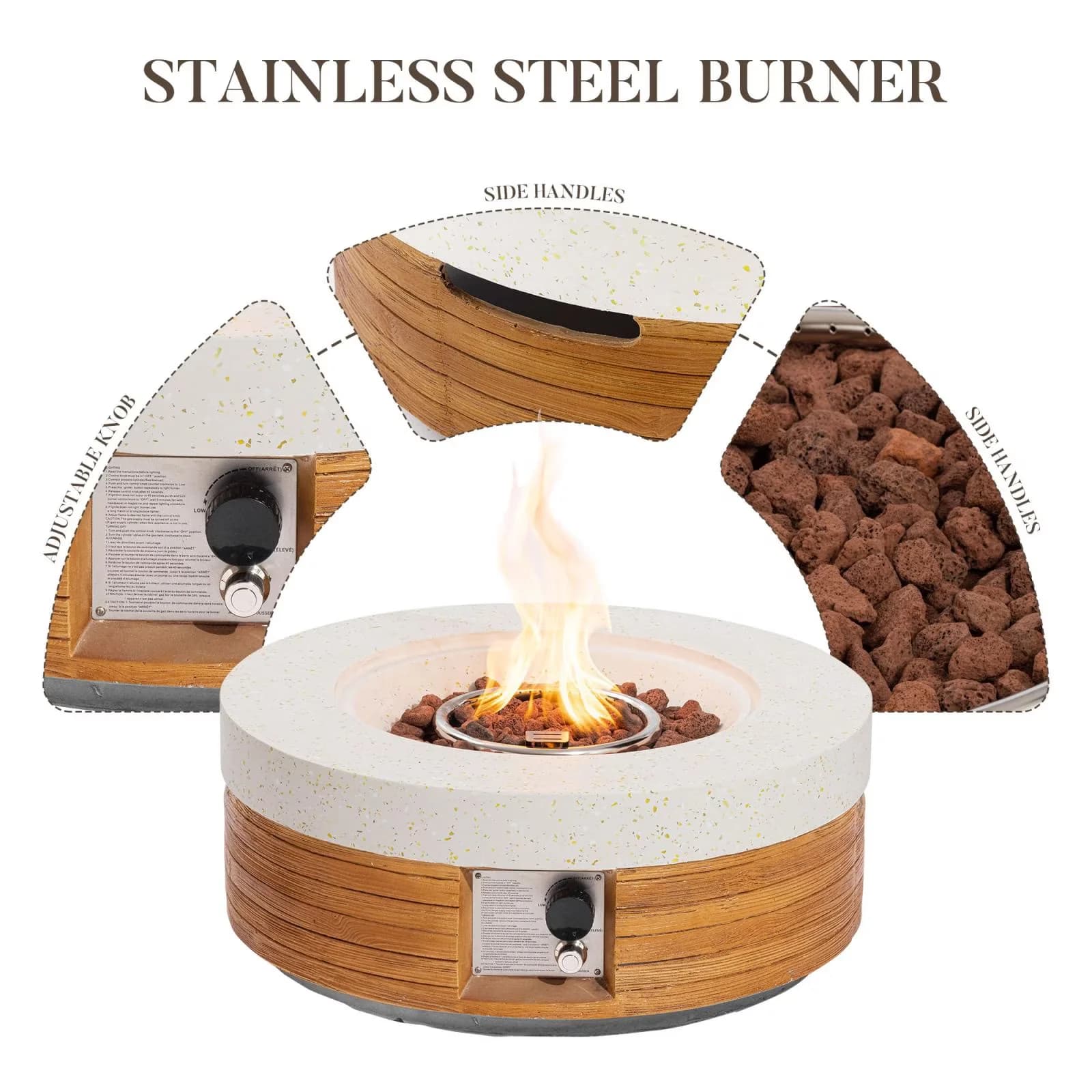 Outdoor Heating Compact with Adjustable Flame, Smokeless, 28'' Round Concrete Fire Pit Table - Brown Mgo Model 98EE14