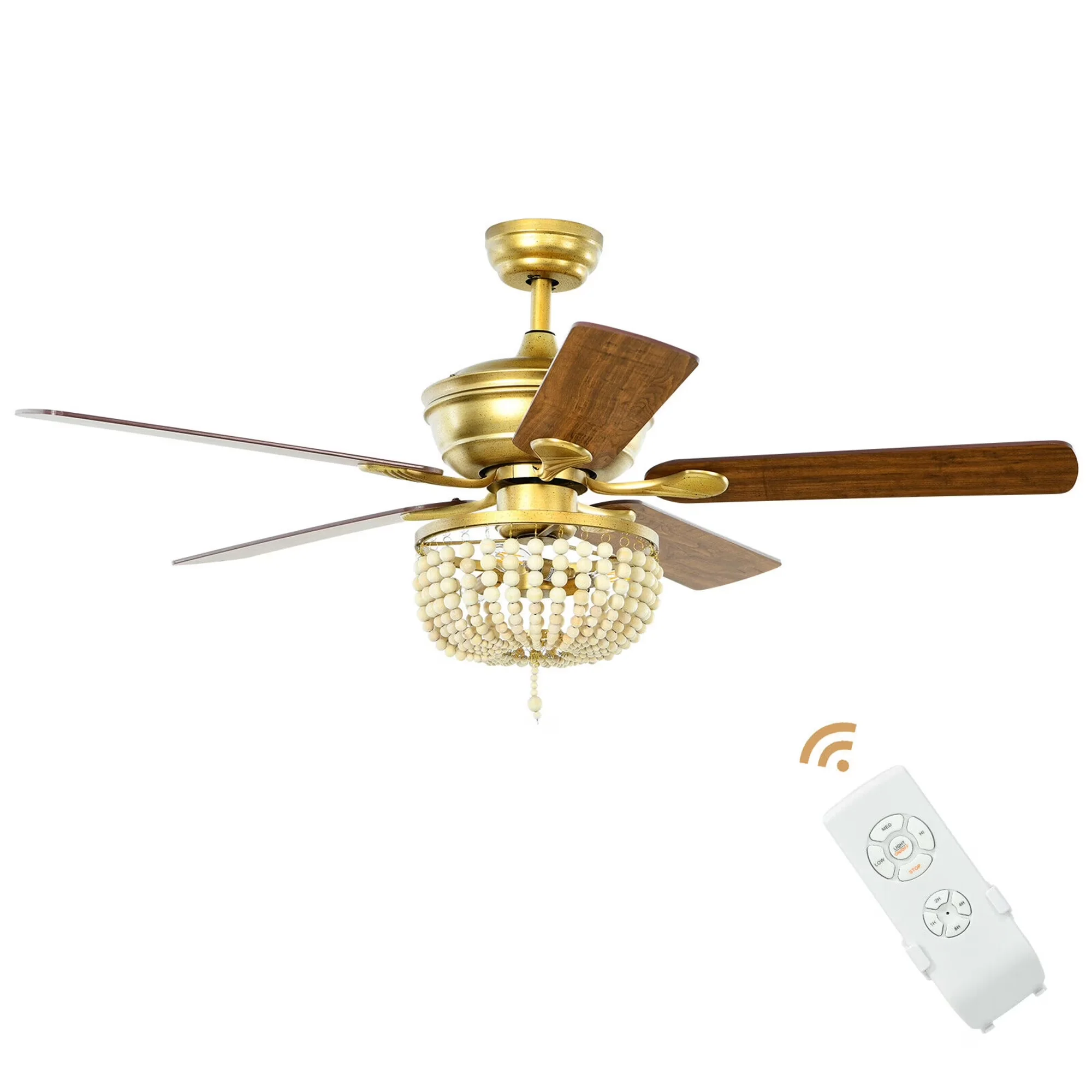 Ceiling Fan Innovative with Incandescent, Reversible Blades - Beads Gold Model 3FE797