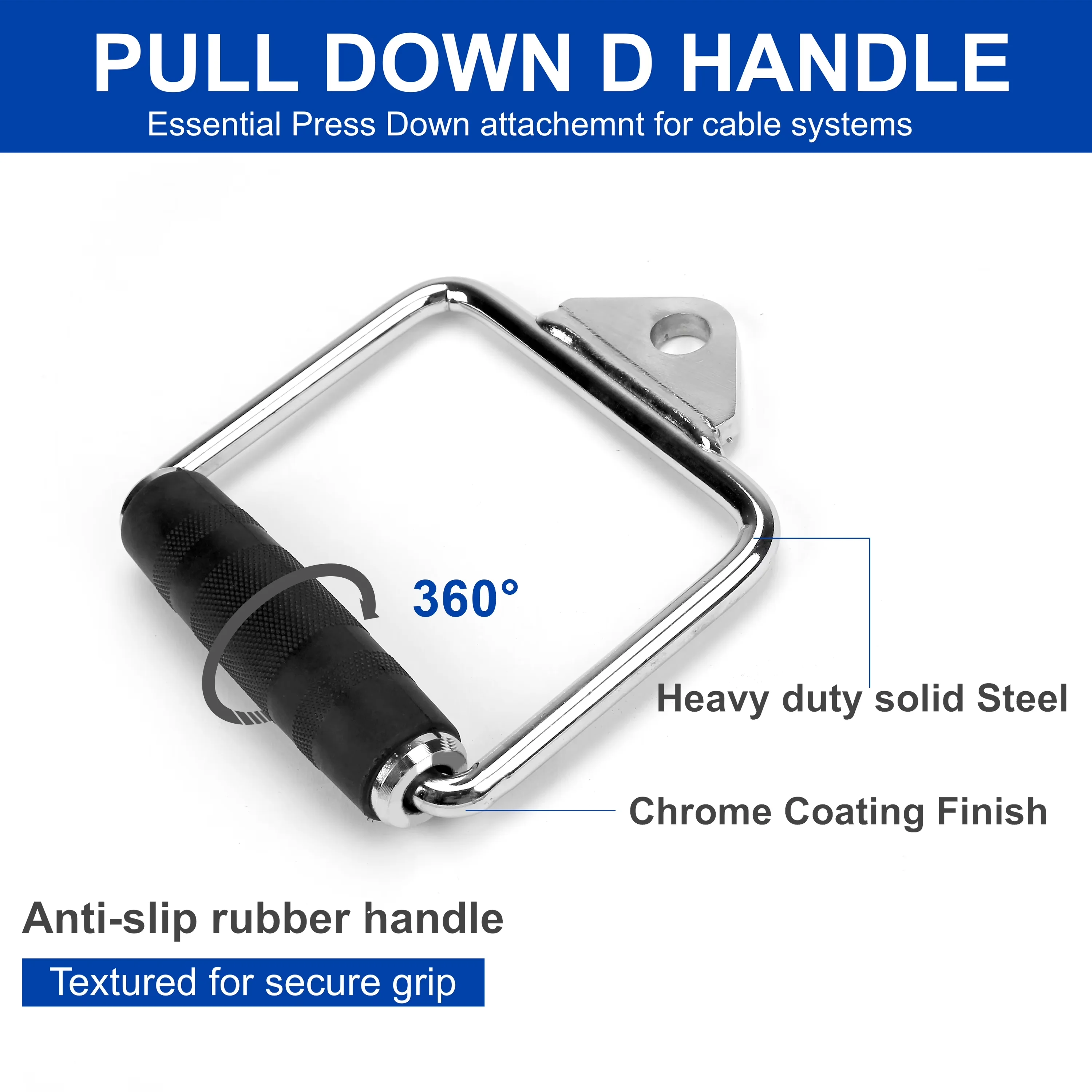 Professional Home Gym Accessory with Heavy Duty, D Handle Press Down Bar, 1 x d handle (press down bar) - Silver Steel Model 3D4CAA