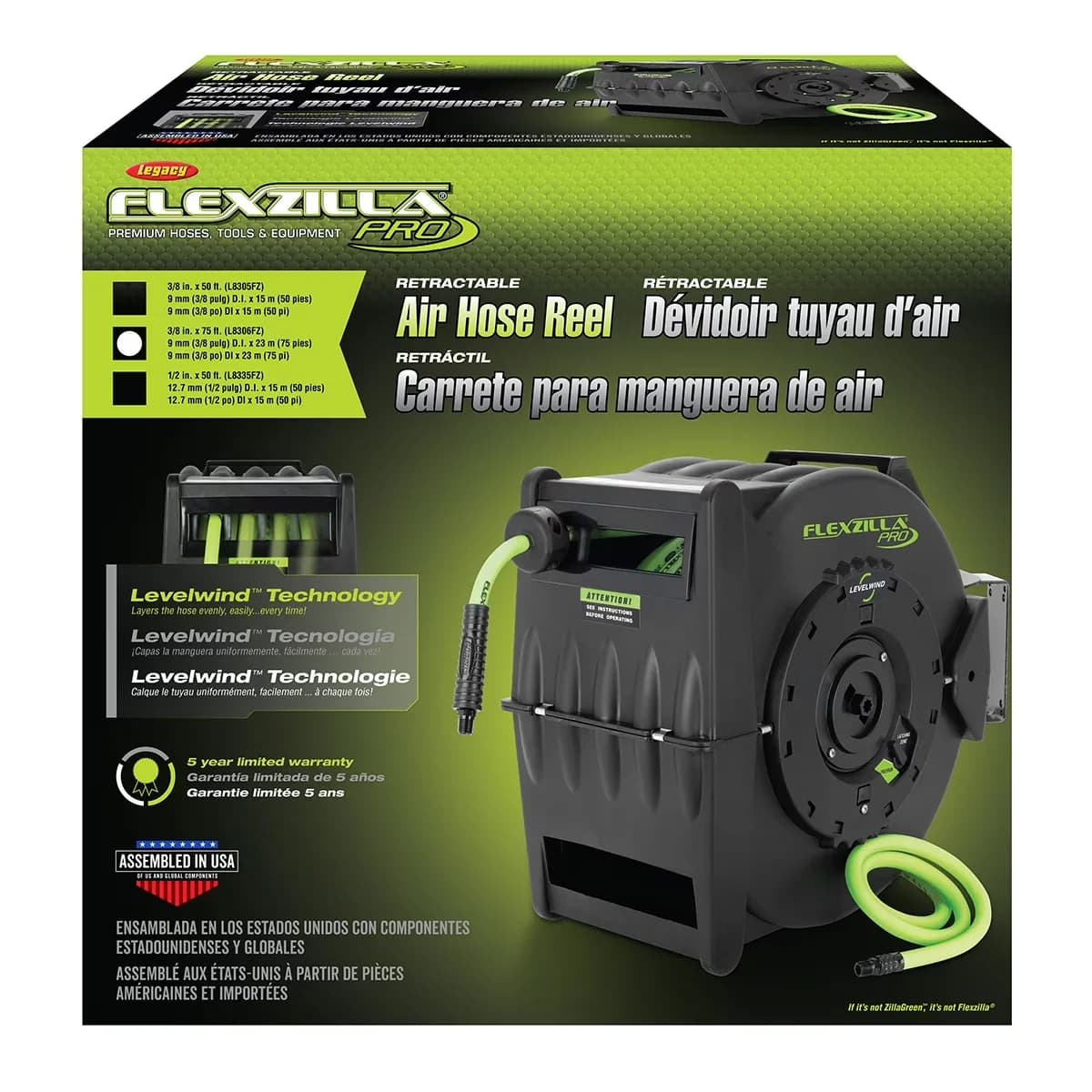 Premium Air Tools Compressor with Lightweight, 3/8" x 75' - Flexible Hybrid Polymer Green Model A34F6F