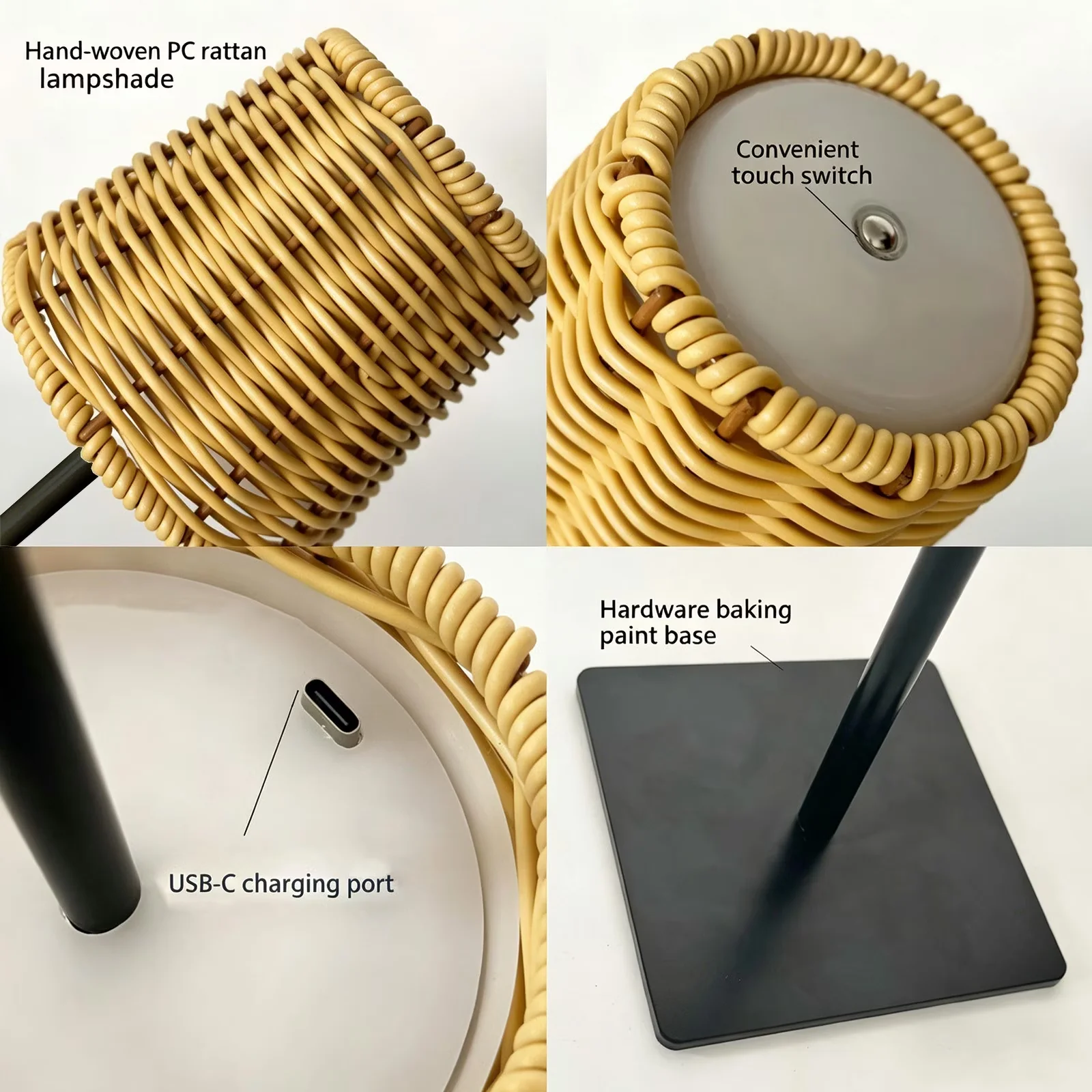 Versatile Lamp with LED, Contemporary, Vintage Rattan LED Table - Plastic Black Model C89F1E