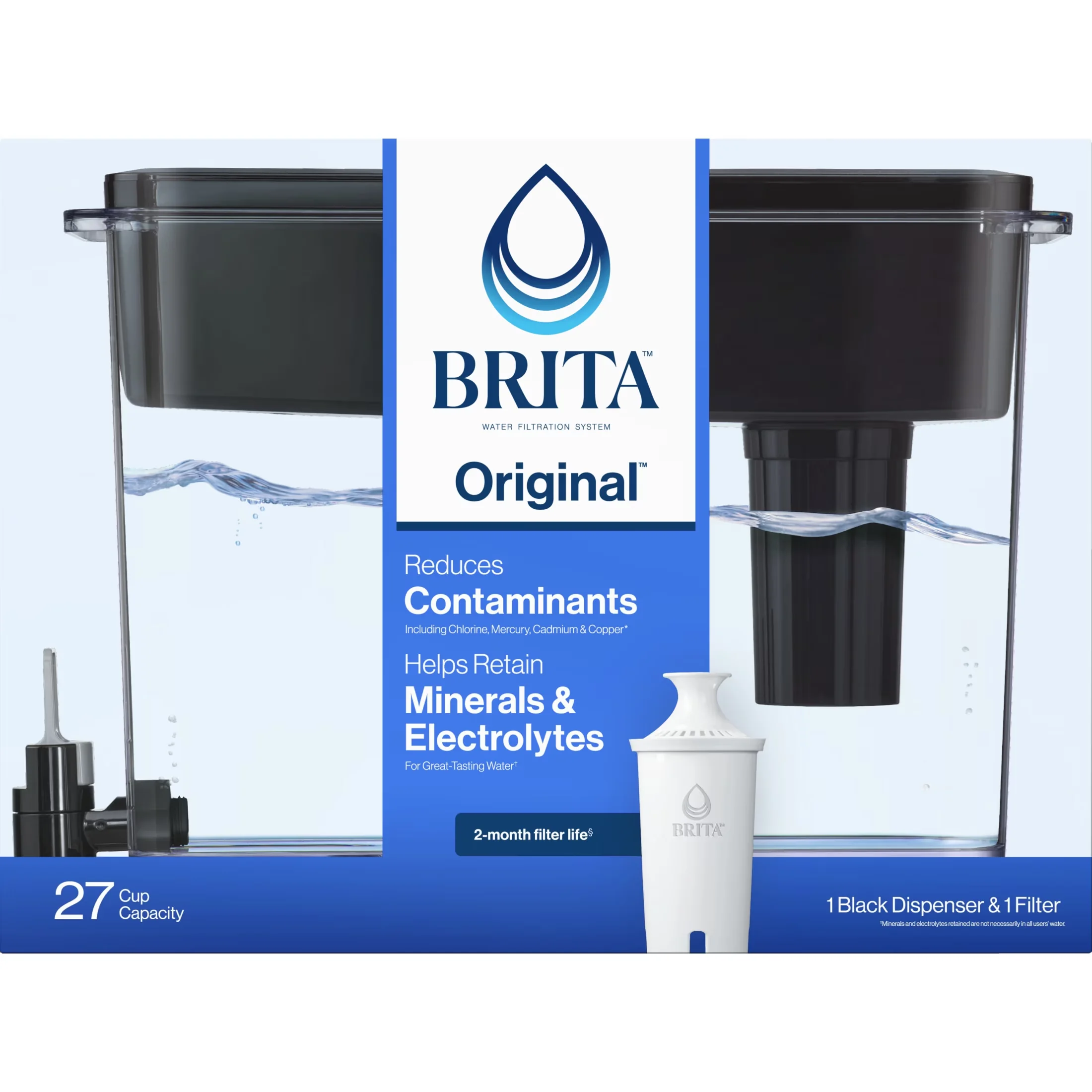 Water Filtration Stylish with Automatic Shut Off, Black, 27 Cup Plastic Dispenser - Plastic Black Model FC1B0B