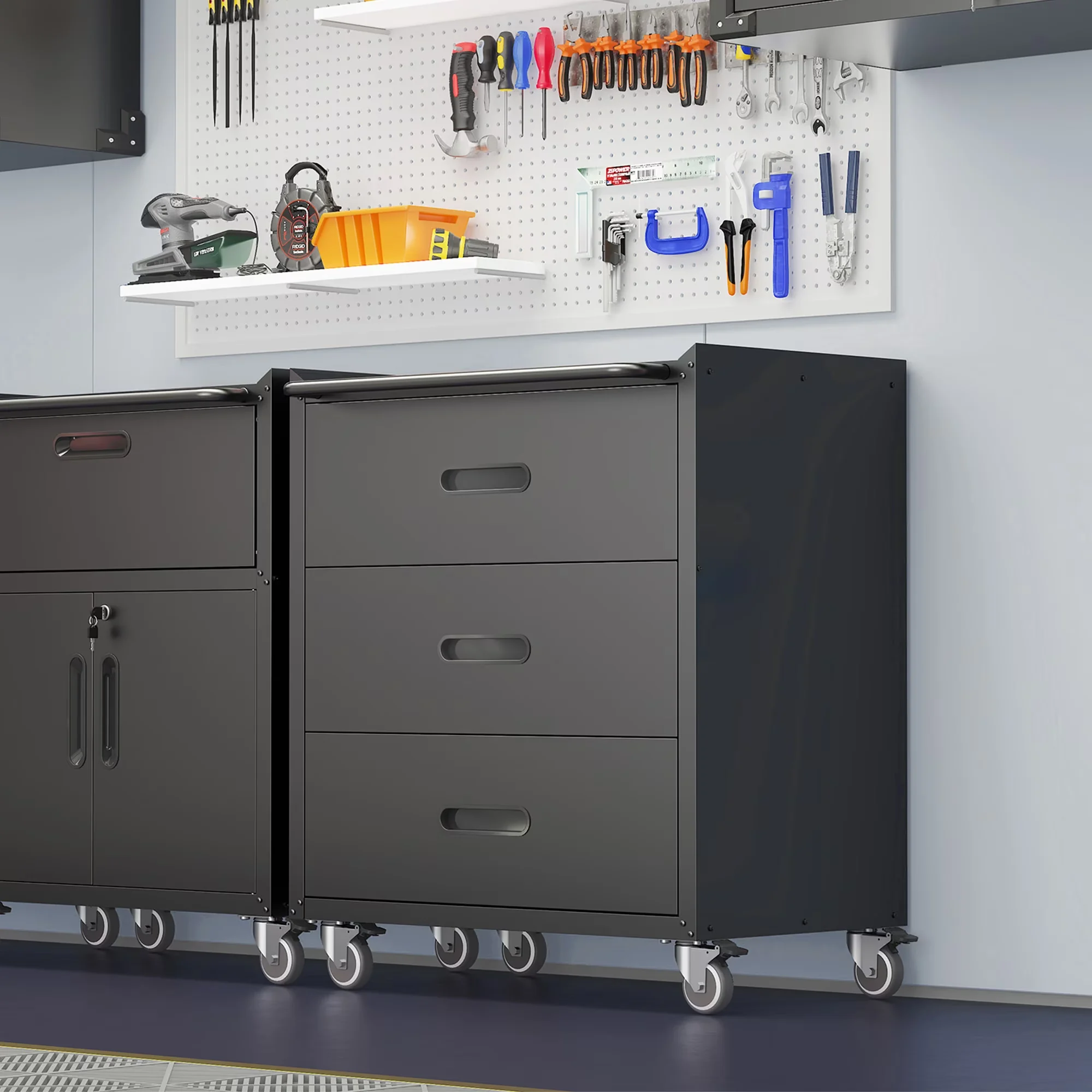 Reliable Garage Storage Supply with Adjustable Shelves, Lockable Wheels, Heavy Duty - Metal Black for Garage Model 678FEB