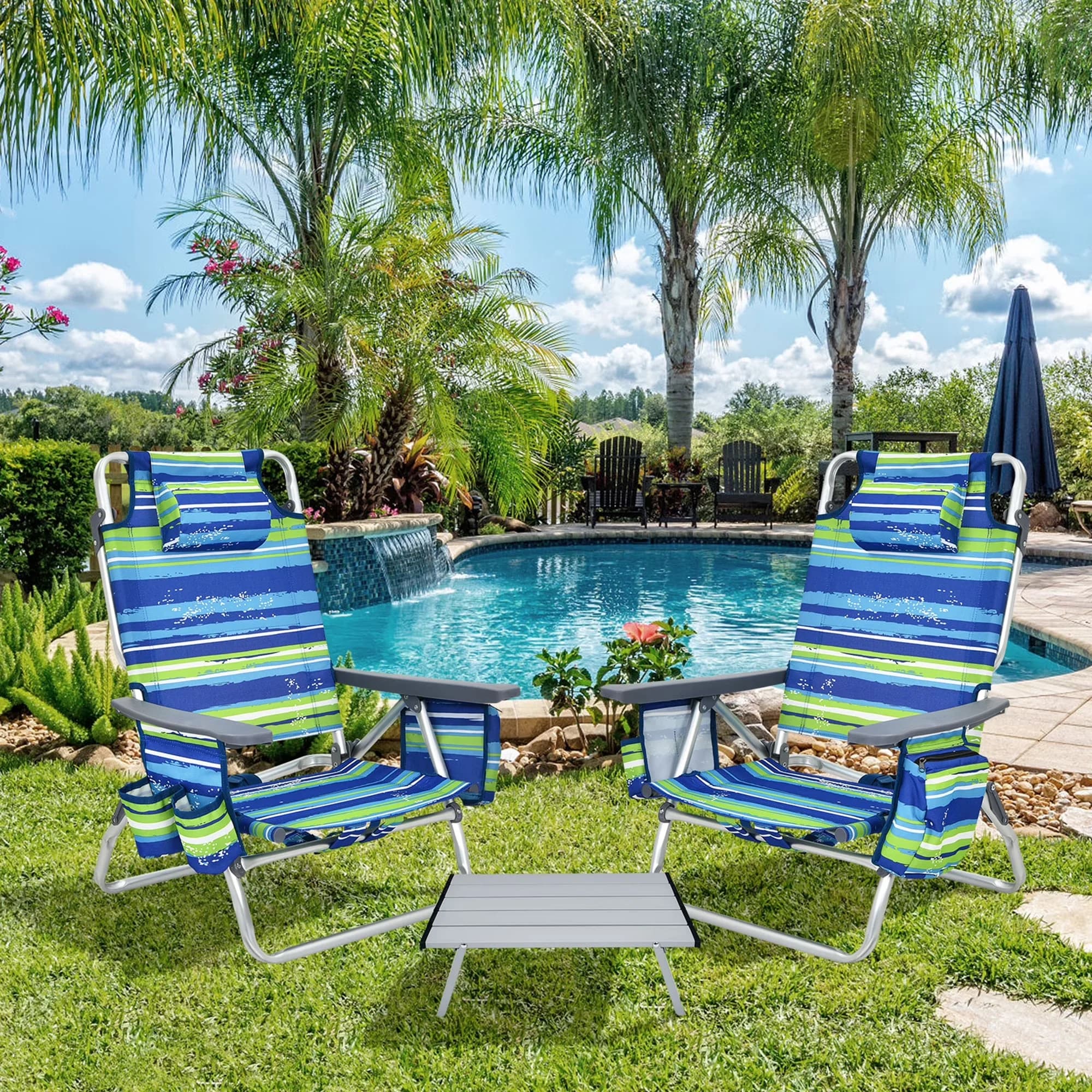 Classic Beach Chair with Adjustable, Folding, Waterproof - Pvc 3PCS - Residential Grade Model F6AD7F