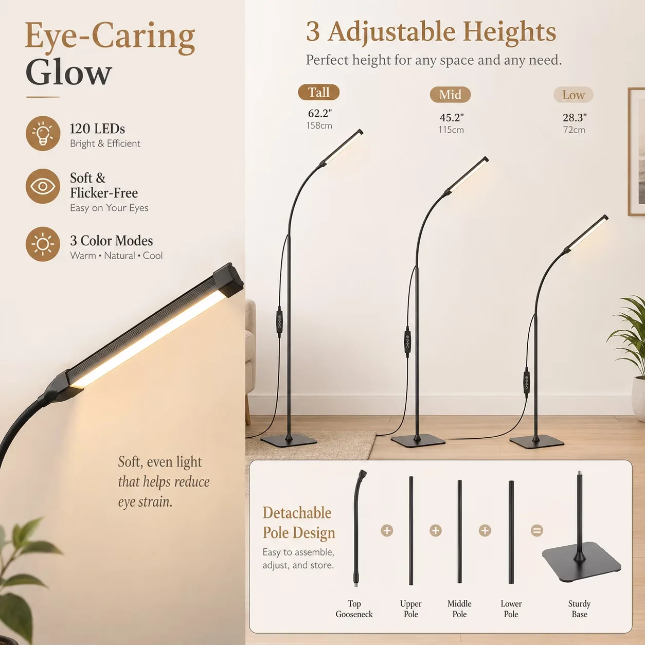 Floor Lamp Reliable with LED, Energy Efficient, Remote Control - Black Iron, Plastic Model E0B354