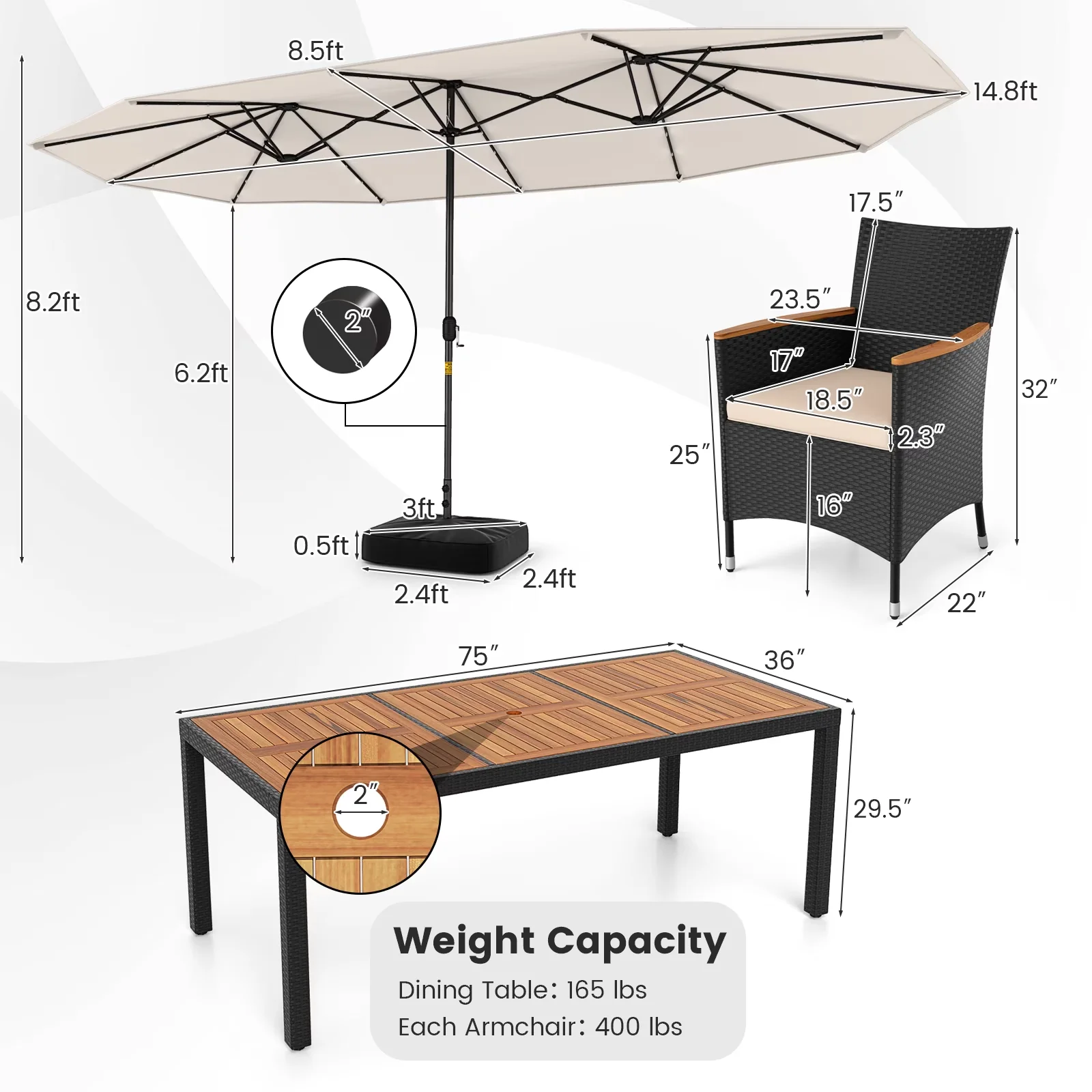 Efficient Patio Dining Set - Beige Rattan 15ft - Industrial Grade Model 506138