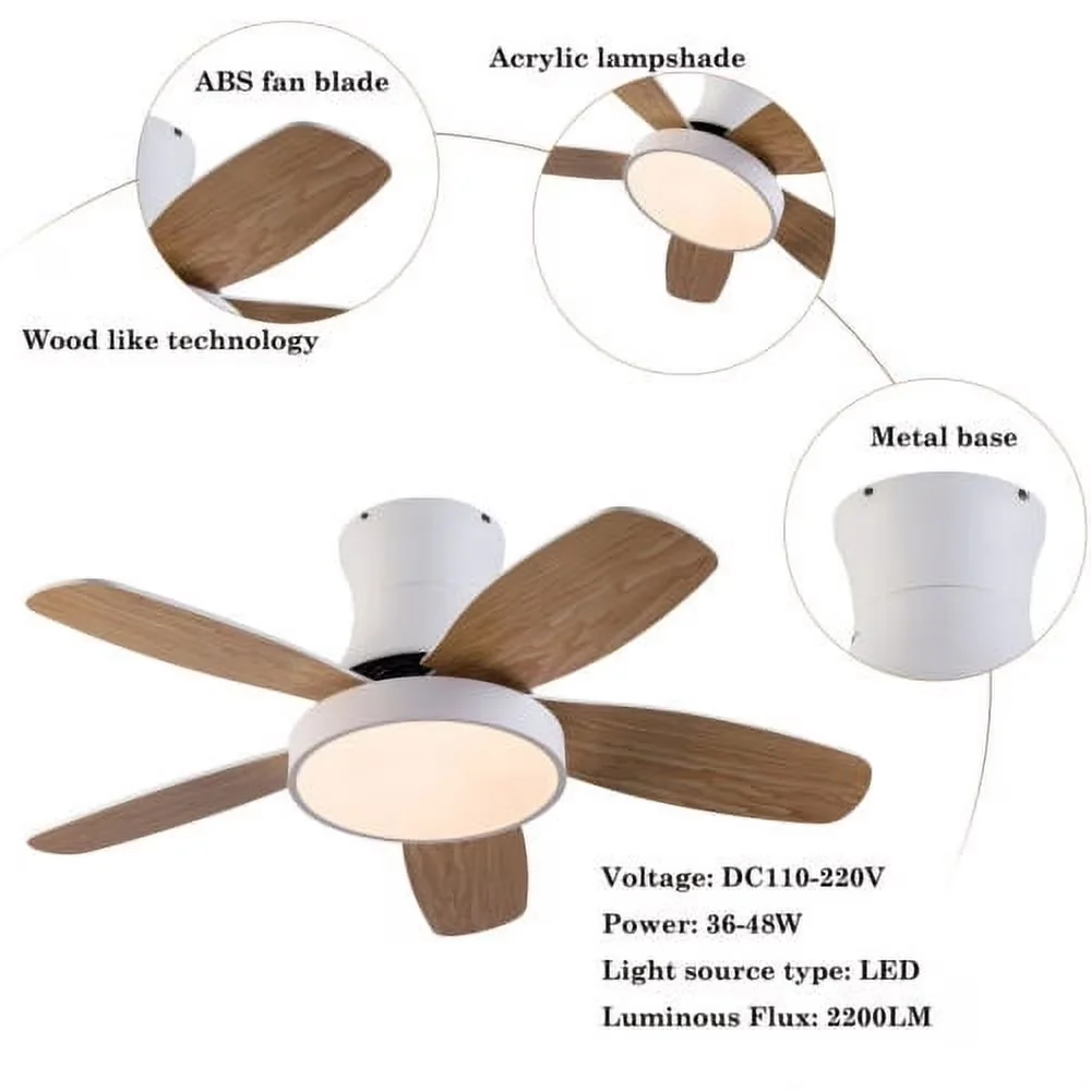 Compact Ceiling Fan with LED, Remote Controlled, Installation Instruction - White Model 5BEB16