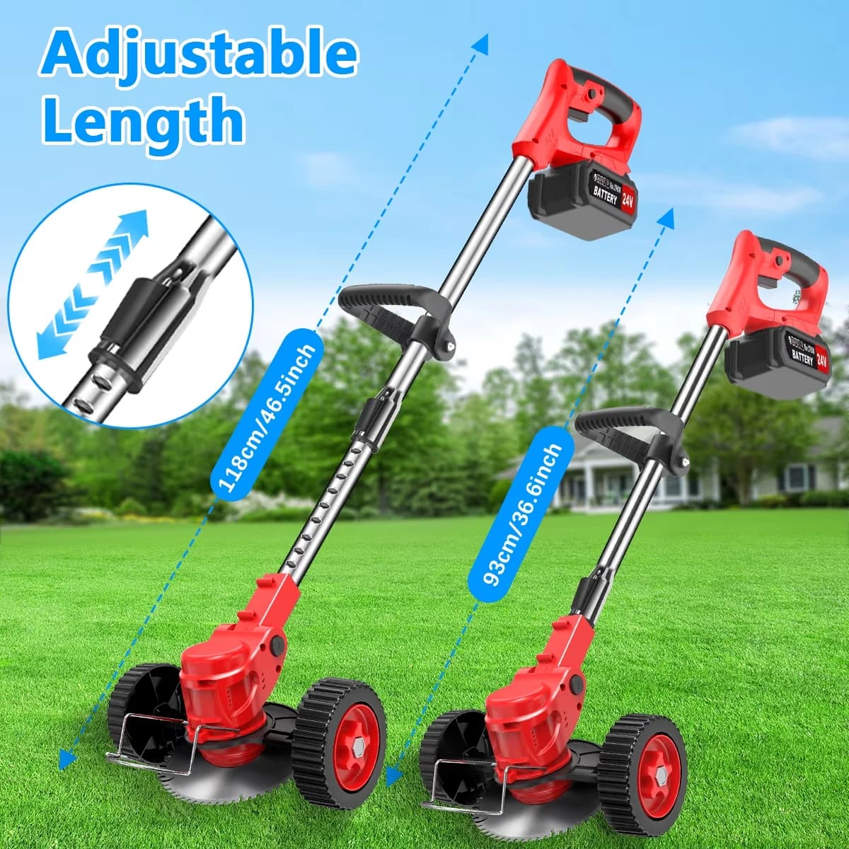 Durable String Trimmer with Battery, 24V, Extendable - Red for Garden - Contemporary Style Model 6B3002
