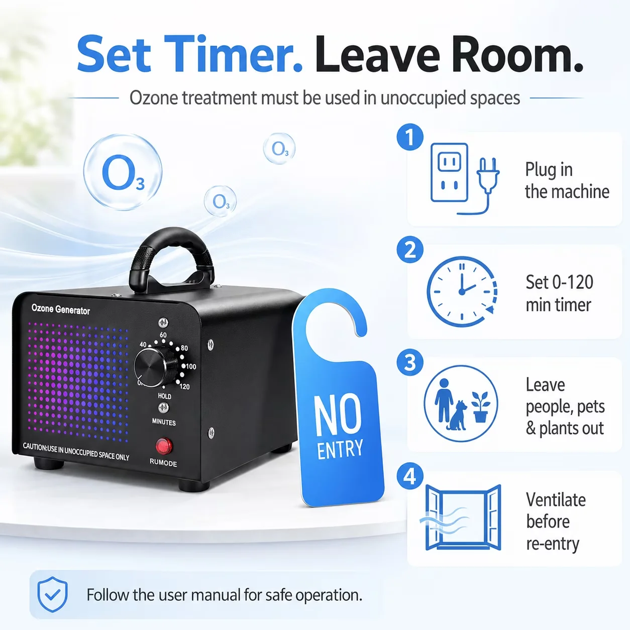 Essential Air Purifier with Variable Speed, Ozone Generator 15000mg/h Ozone Machine - Black for Home, Car Model 80A52C
