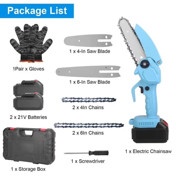Reliable Chainsaw with Battery, Weatherproof, 4" & 6" Cordless Mini Set - Blue Model A06A48