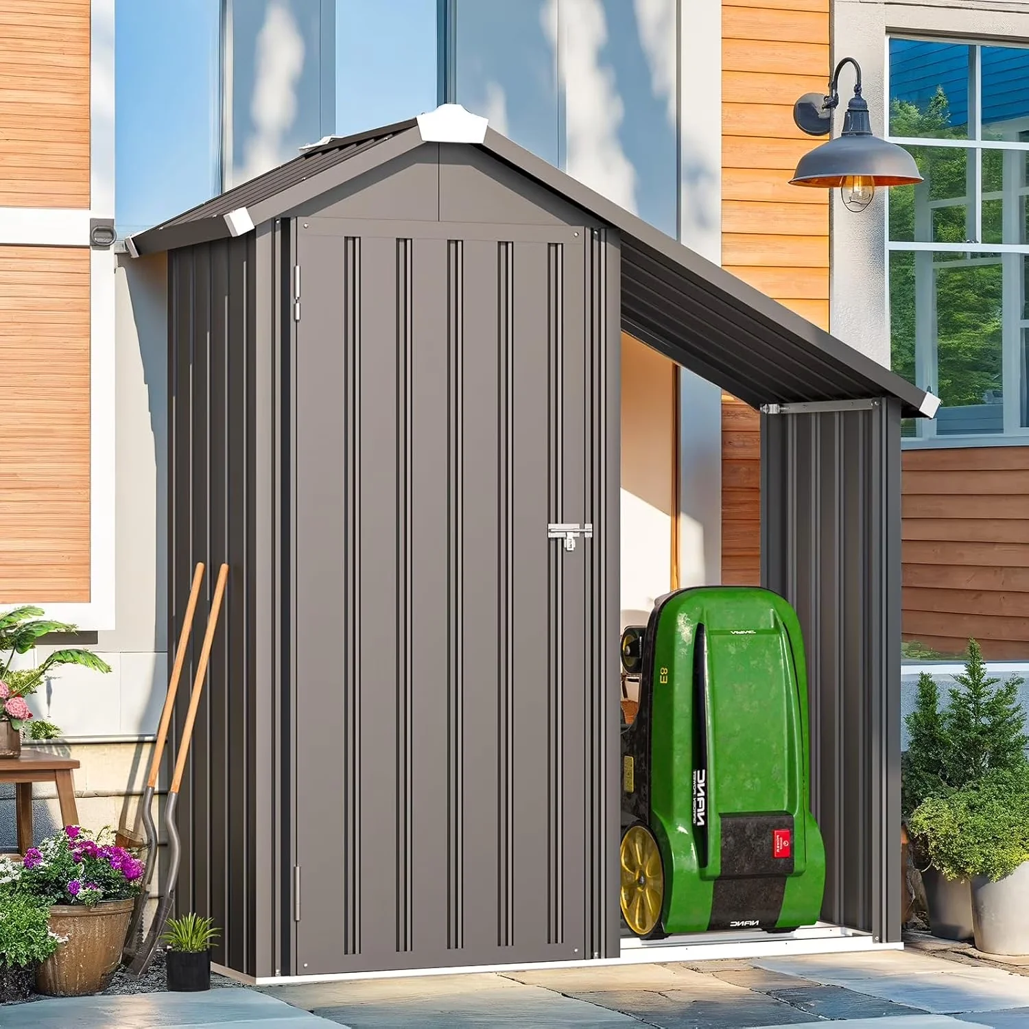 Quality Shed with Water-Resistant, Outdoor Storage Cabinet, Metal Storage Organizer - Dark Gray Metal for Garden, Patio Model 2C9FF7