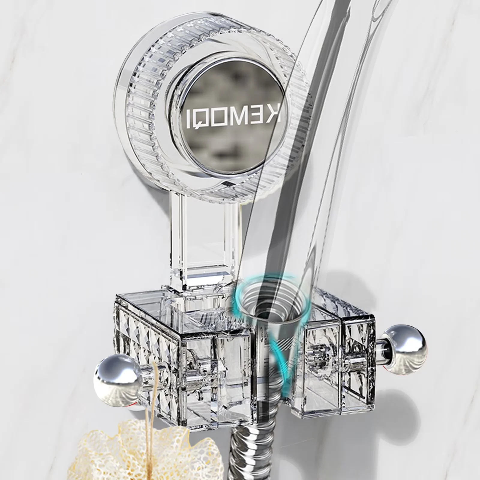 Efficient Shower Head with Adjustable, Handheld Holder - Clear Plastic for Bathroom Model 789E37