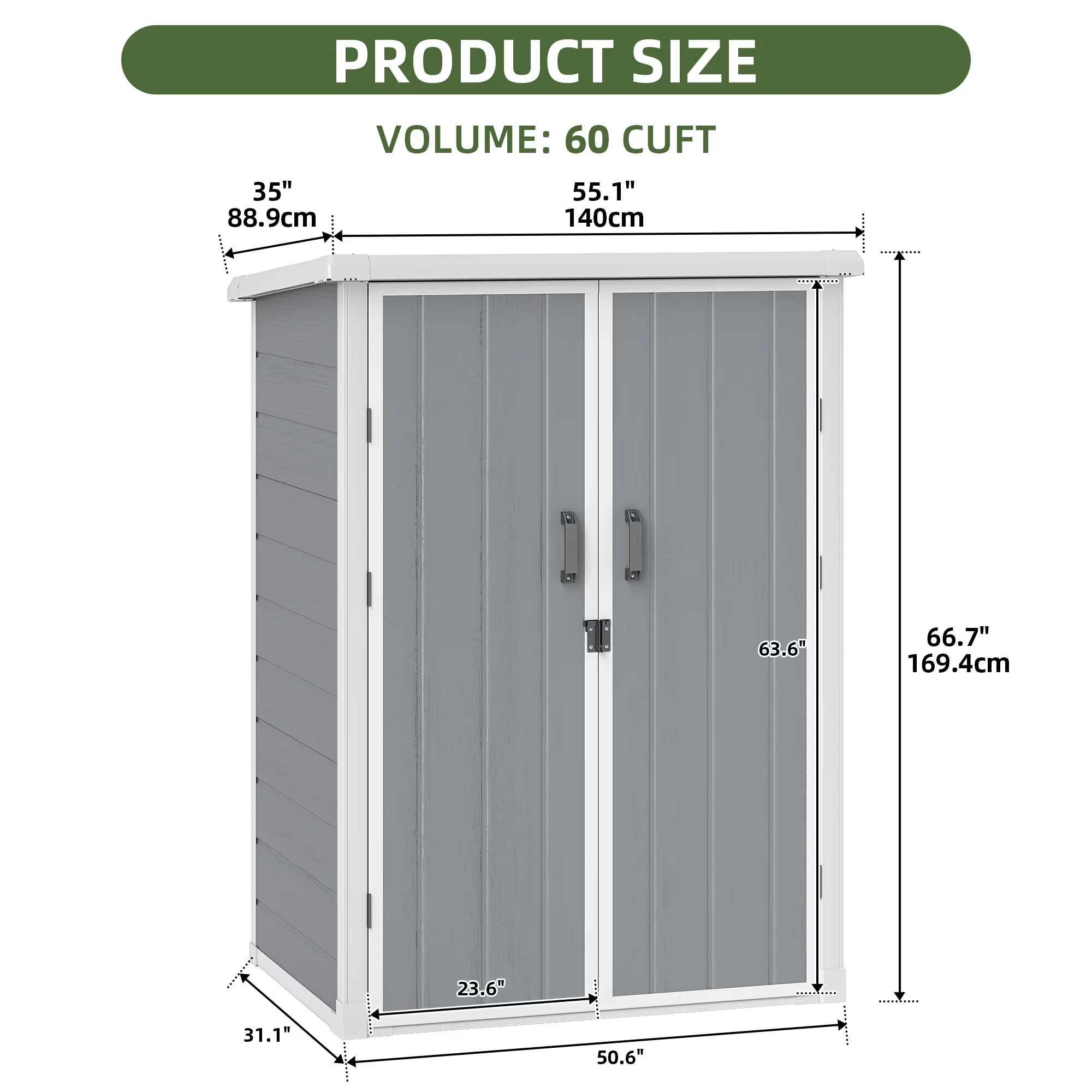 Innovative Shed with Waterproof, Lockable, 60 Cu.Ft Outdoor Storage - Gray Plastic Model 9003AF