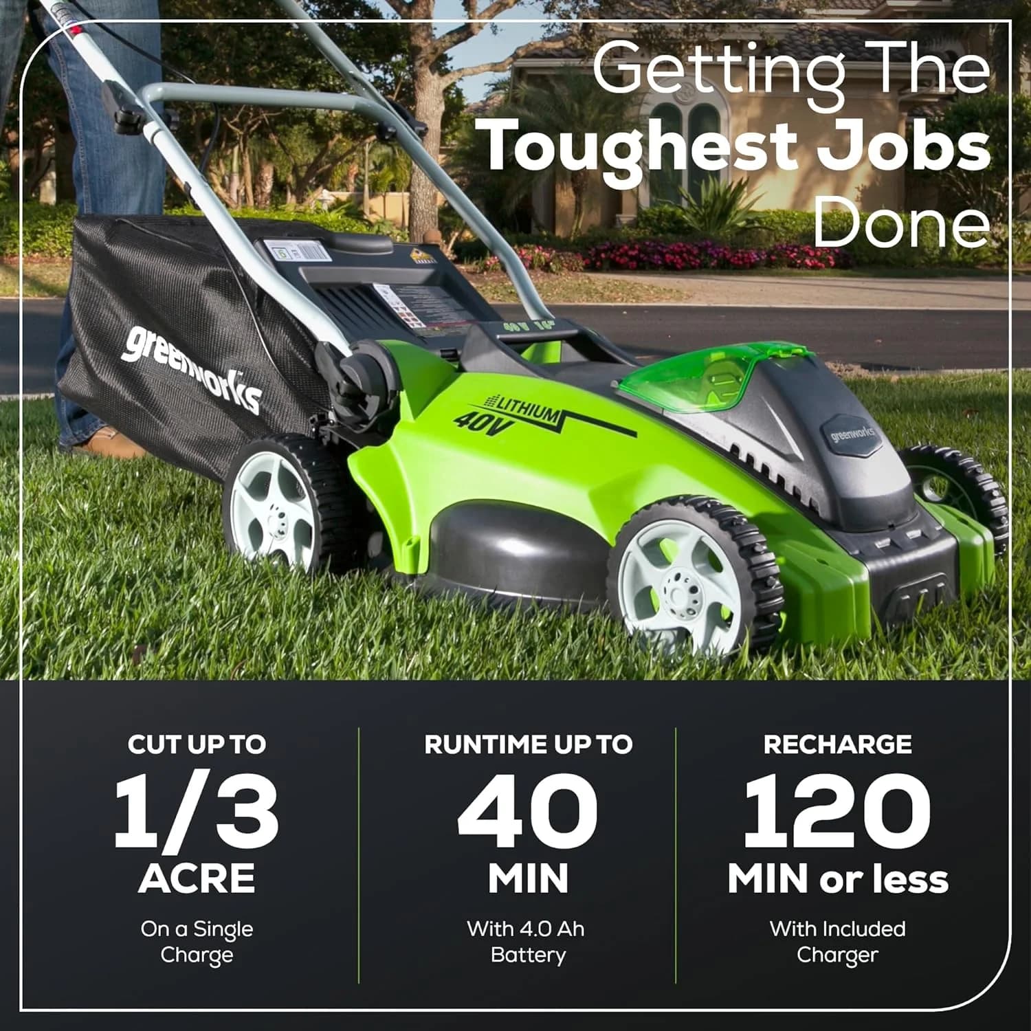 Professional Push Mower with Battery, 40V, 4.0 Ah Battery & Charger 25322 - Green Model E34E6D