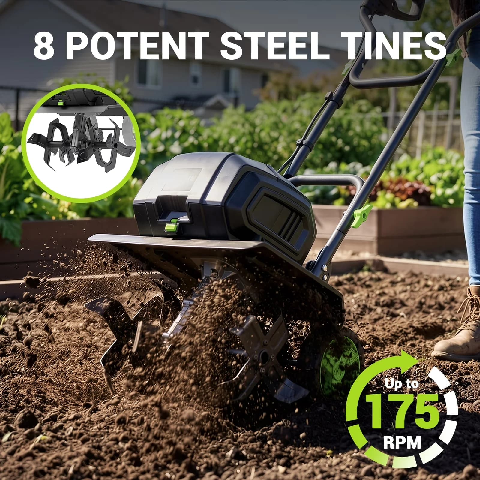 Classic Trillers Cultivator with Battery, 2x21V Max 14-Inch Cordless Tiller, Battery Powered Garden Tiller for Garden - Model 8C3ACC