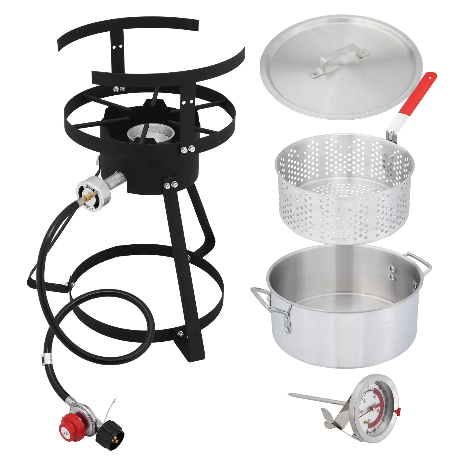 Compact Outdoor Fryer with Simple construction and easy assembly - Silver, Black Aluminum Model 675CF0