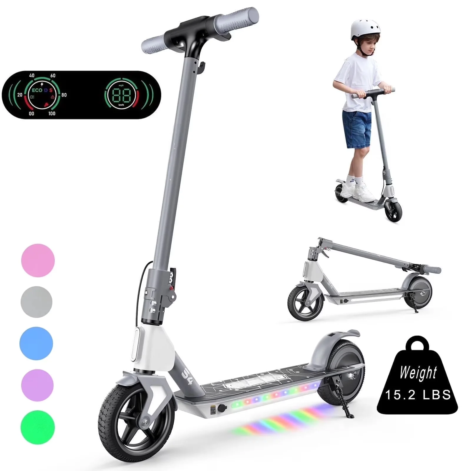 Scooter Efficient with LED, Headlights, children e-scooter with LED light - Aluminum Alloy Gray Model DD45CE