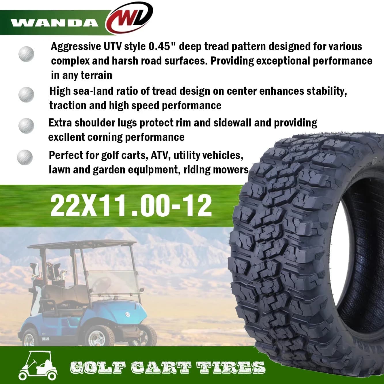 Lawn Mower Tire Durable with Heavy-Duty - 22x11-12 - Reliable Performance Model 9F072D